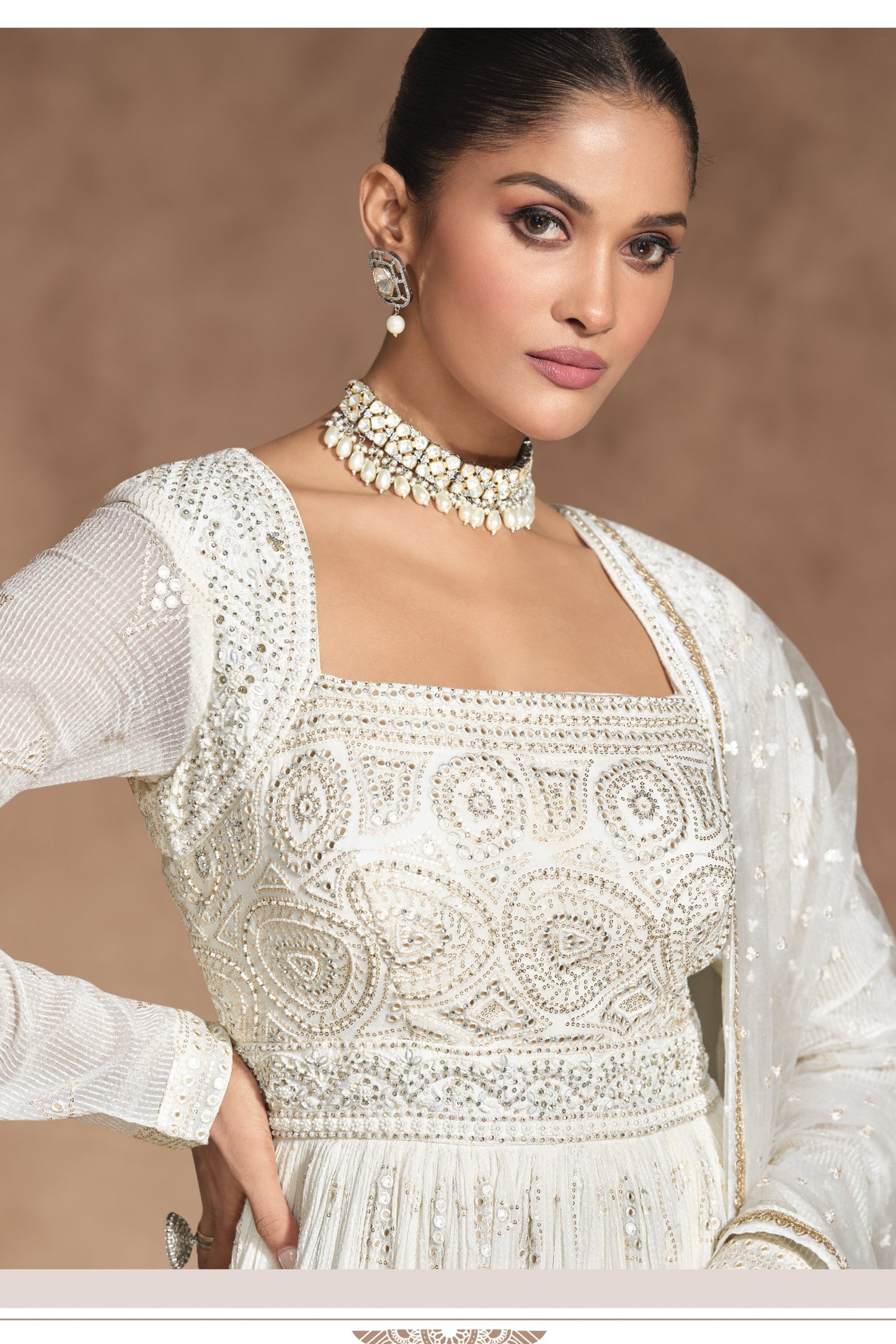 White Georgette Floor Full Length Anarkali Suit