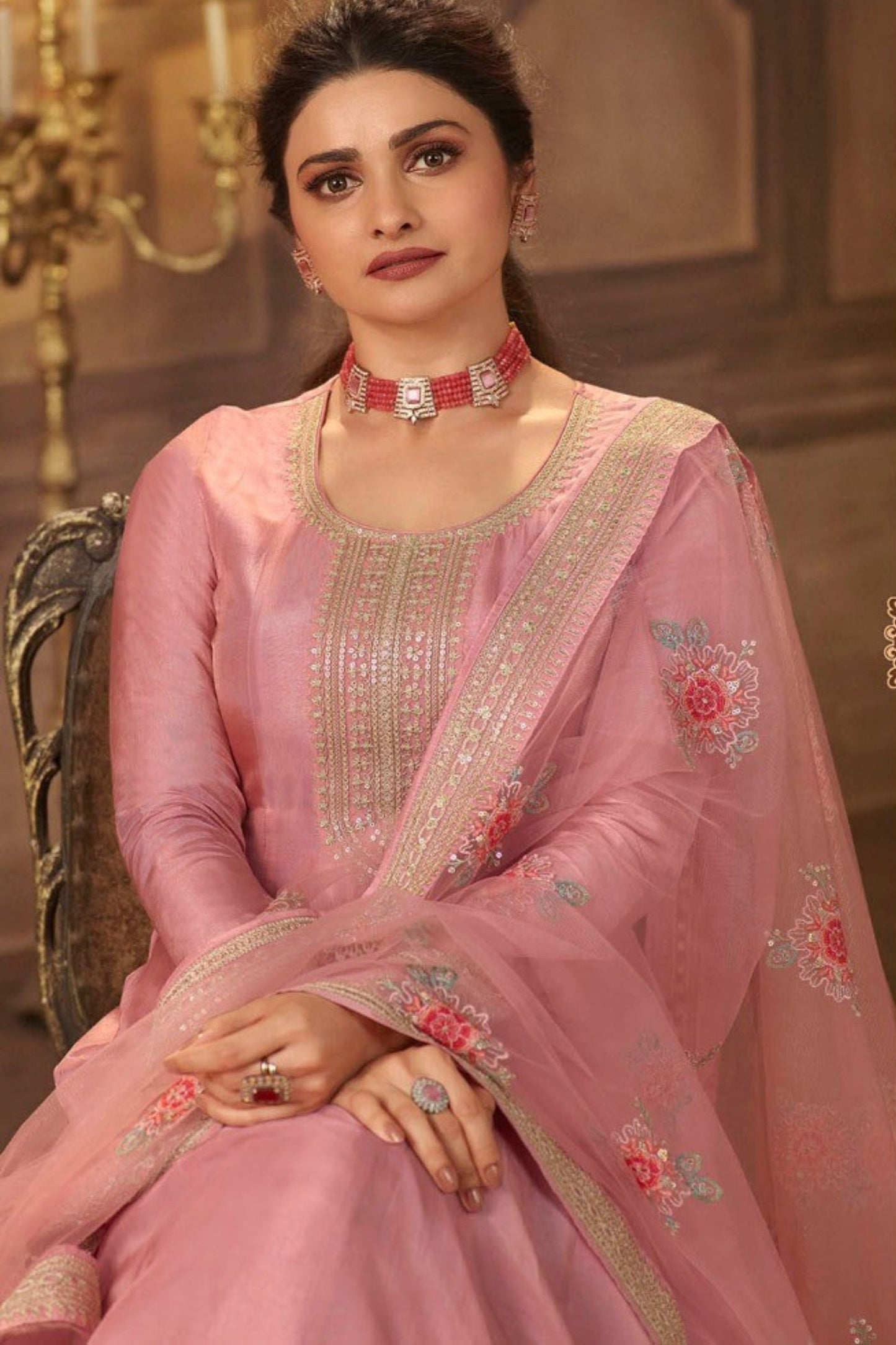 Light Pink Dola Silk Full Floor Length Anarkali Suit