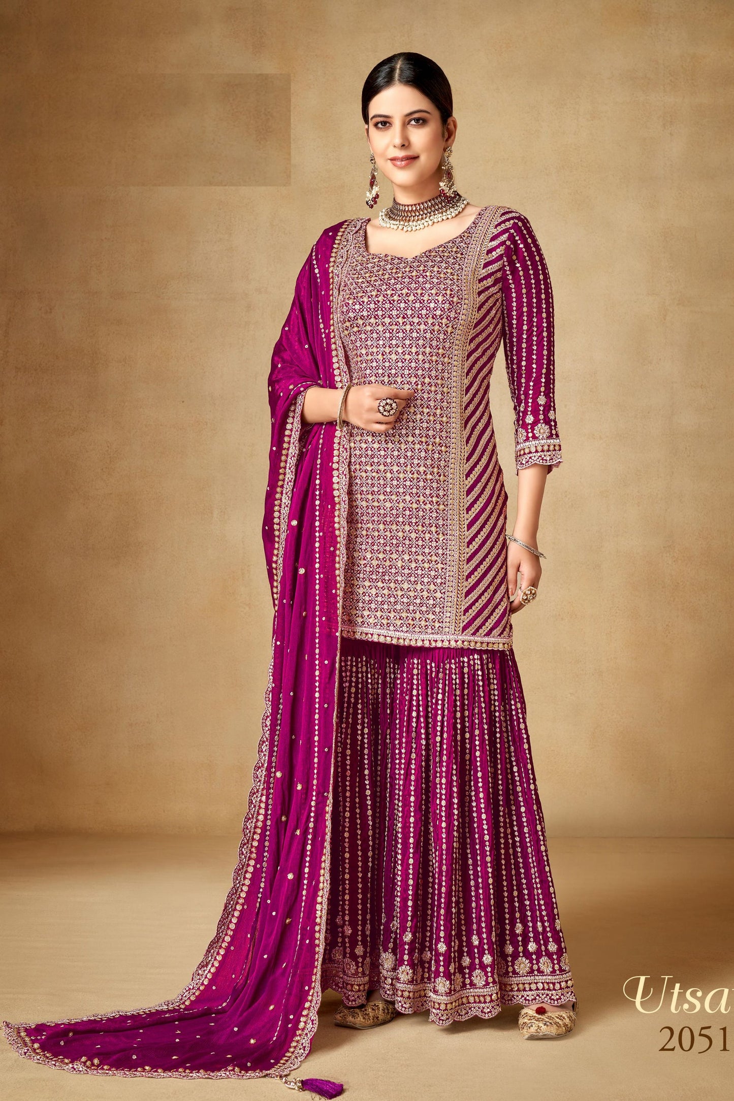 Pink Chinon Silk Sharara Suits