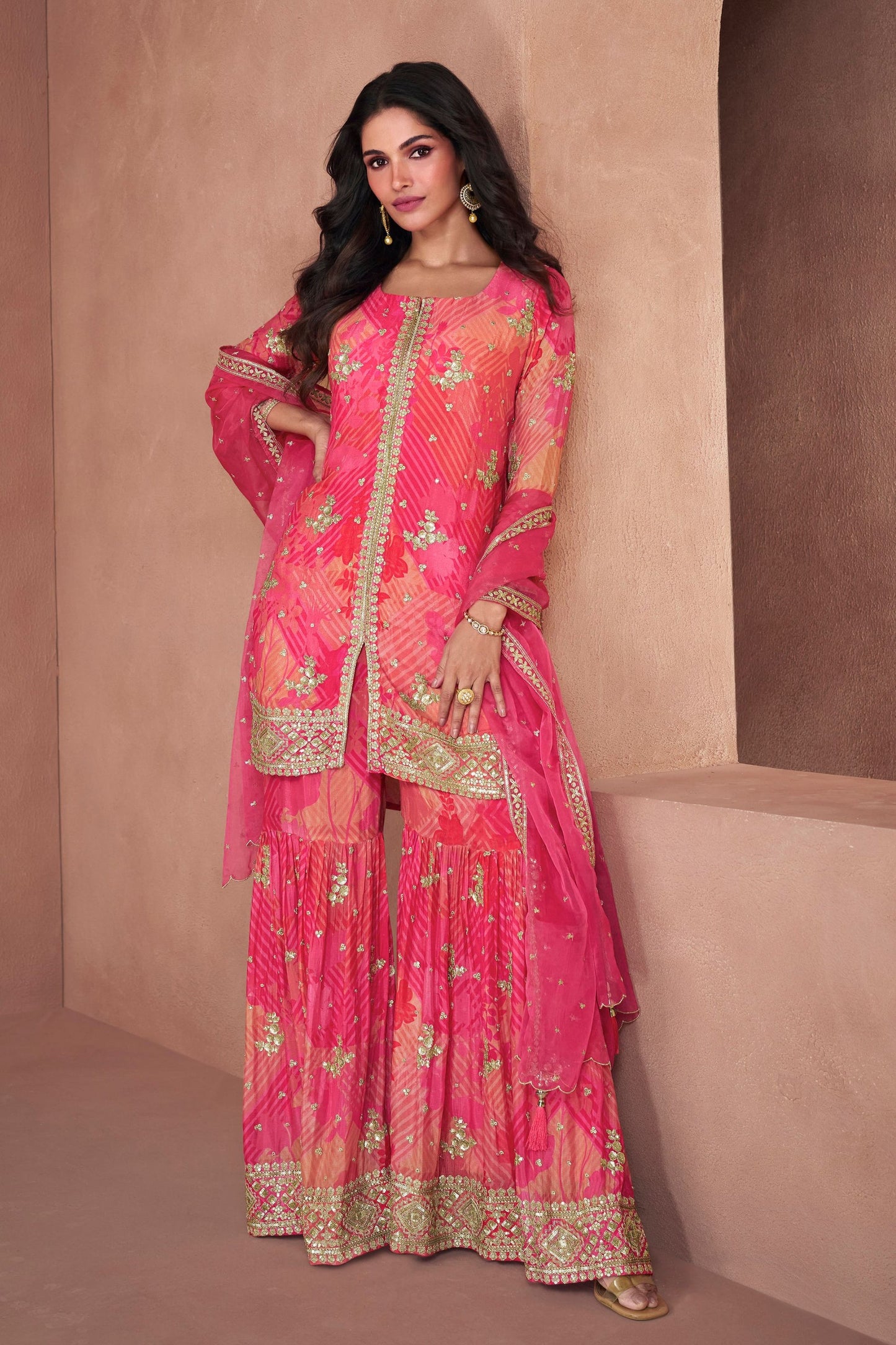 Pink Georgette Organza Sharara Suit