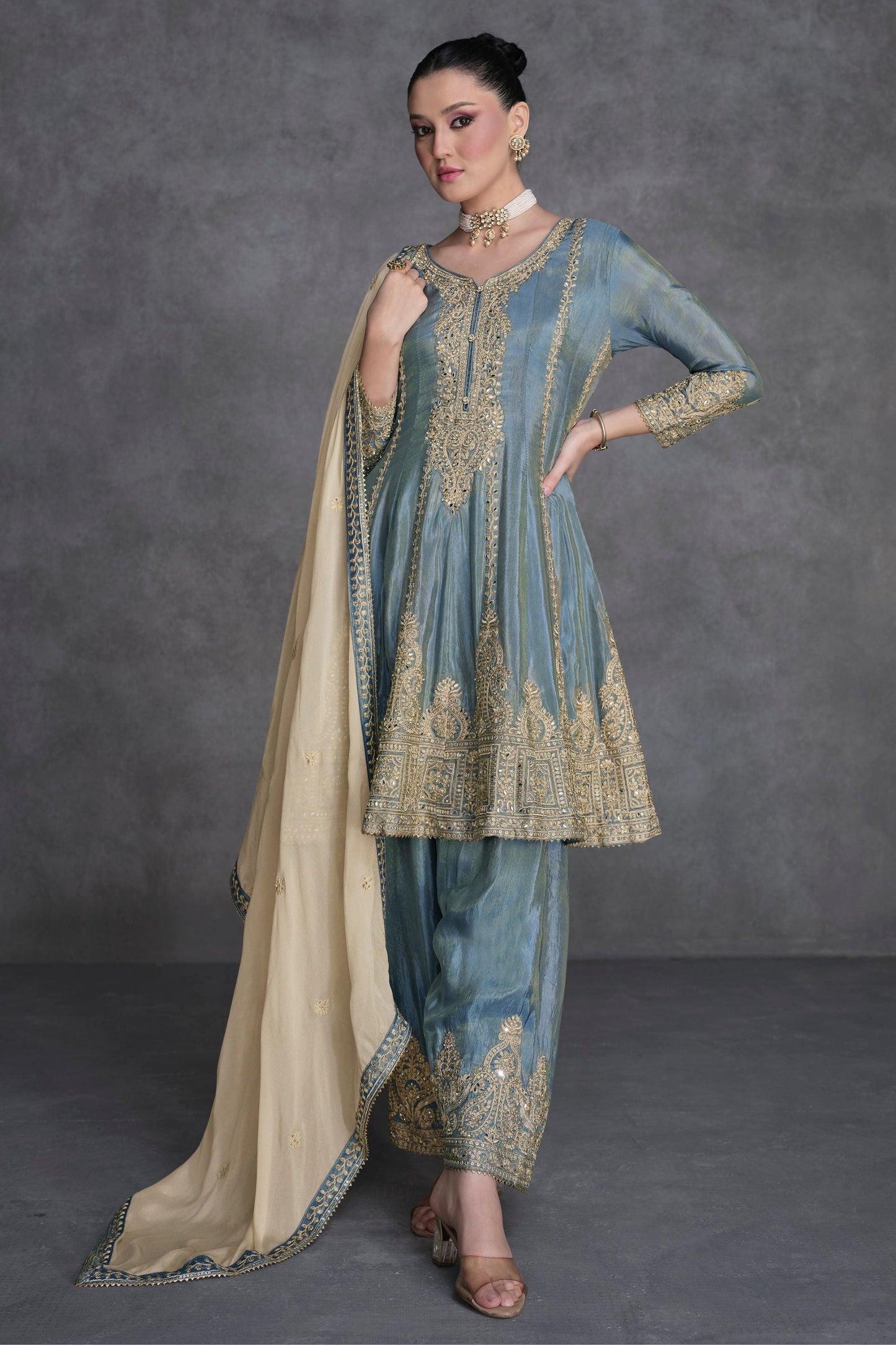 Grey Organza Salwar suit