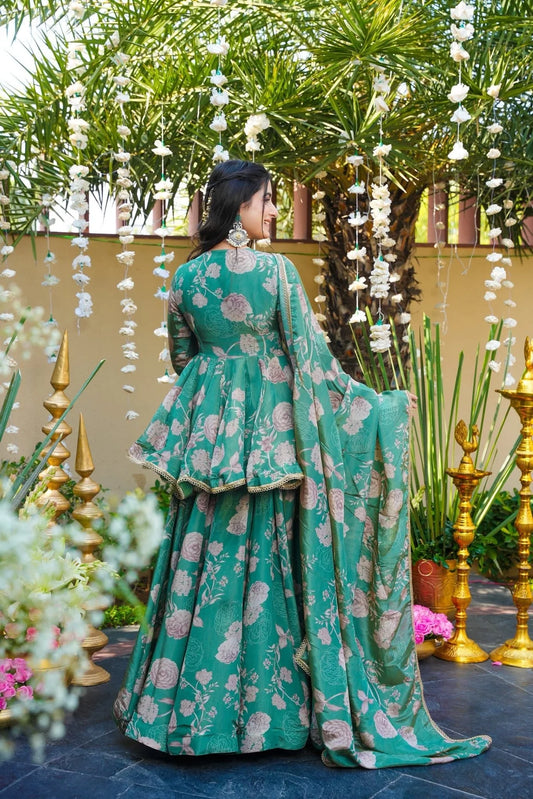 PETALBUD GREEN SHARARA SET