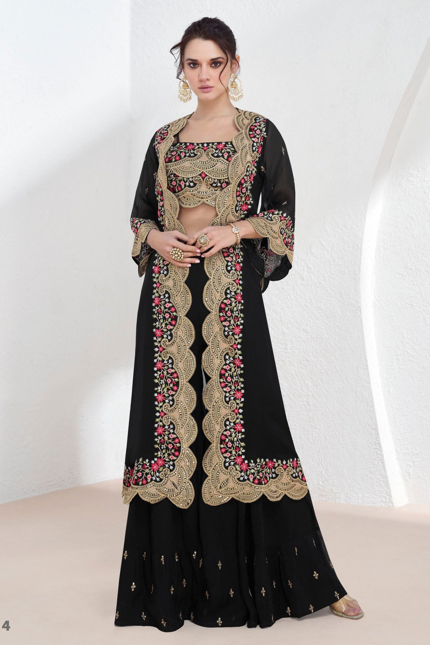 Black Georgette Plazzo with Choli with Koti