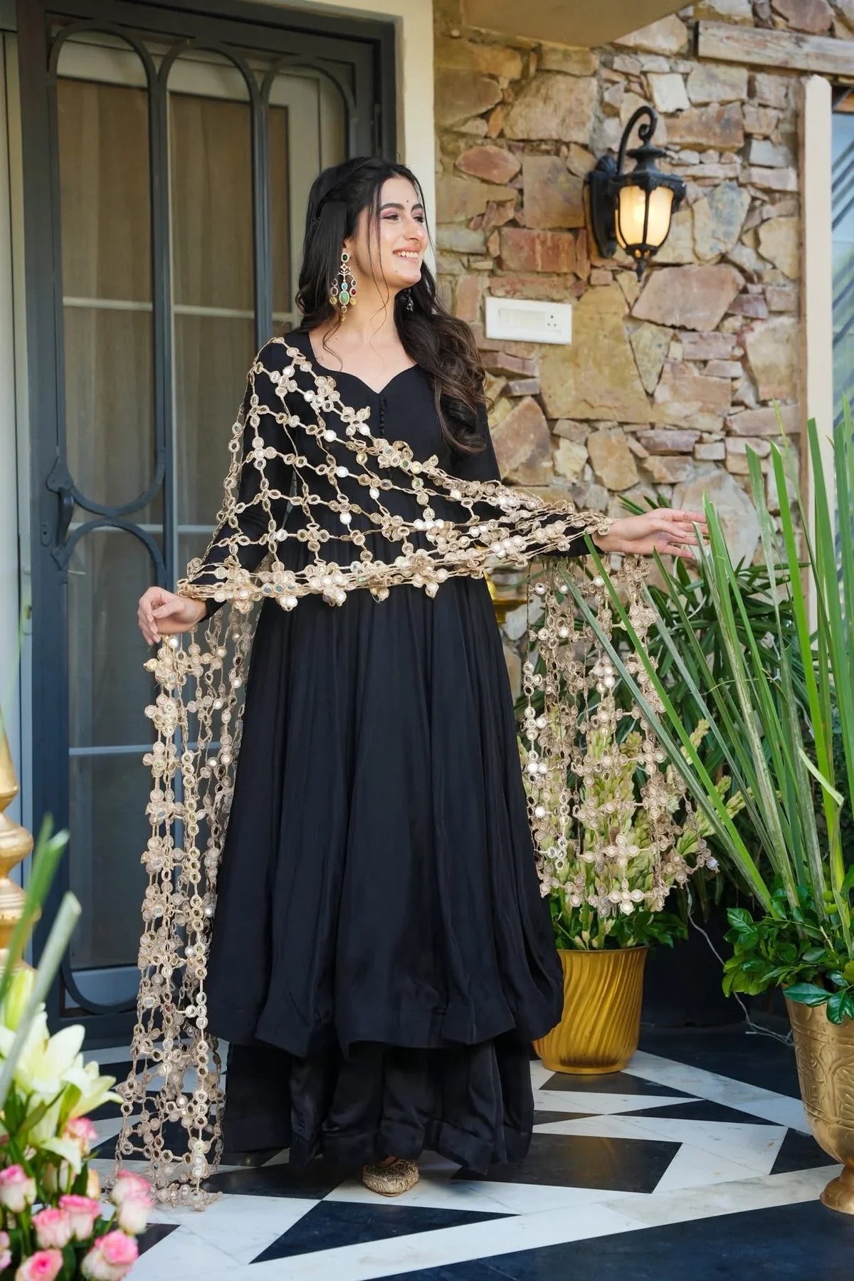 CREPE MYSTIC BLACK ANARKALI SUIT SET