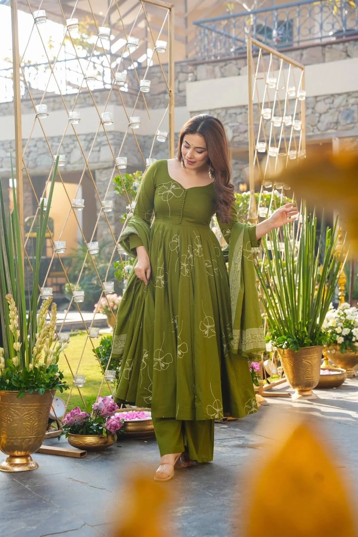 CLOVER GLOW GREEN ANARKALI SUIT SET