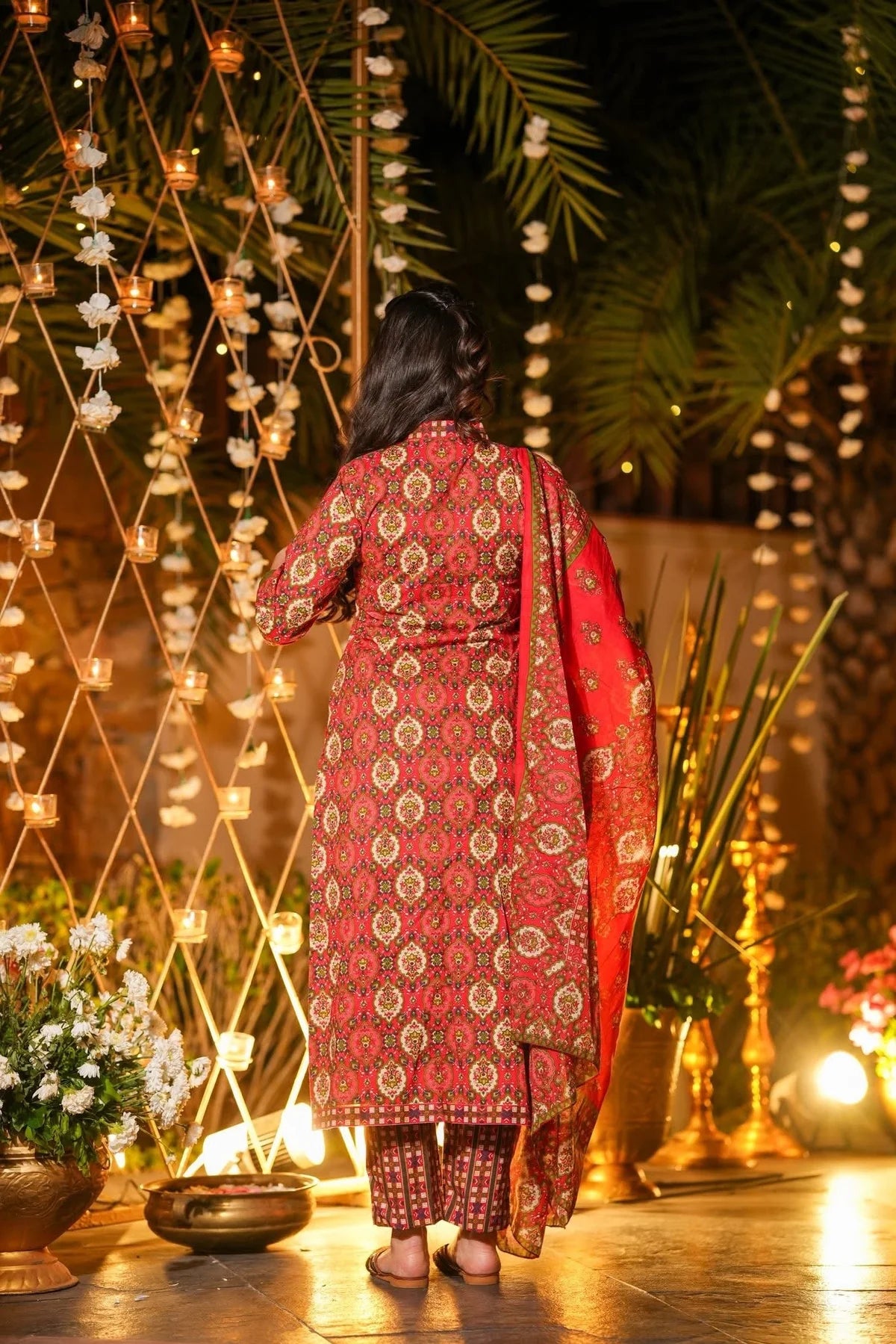 CARMINE PRINTED COTTON KURTA SET