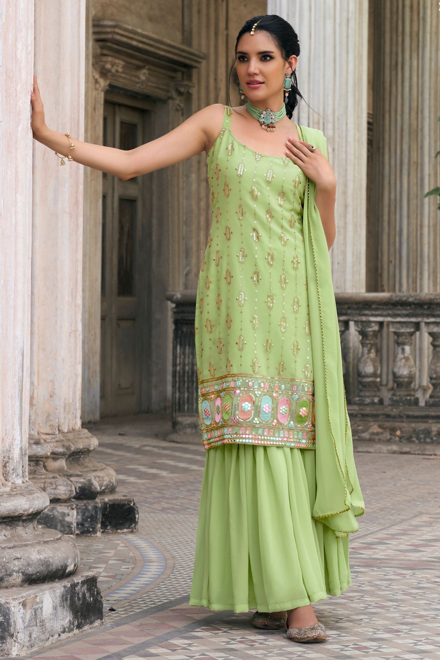 Green Georgette Sharara Suits