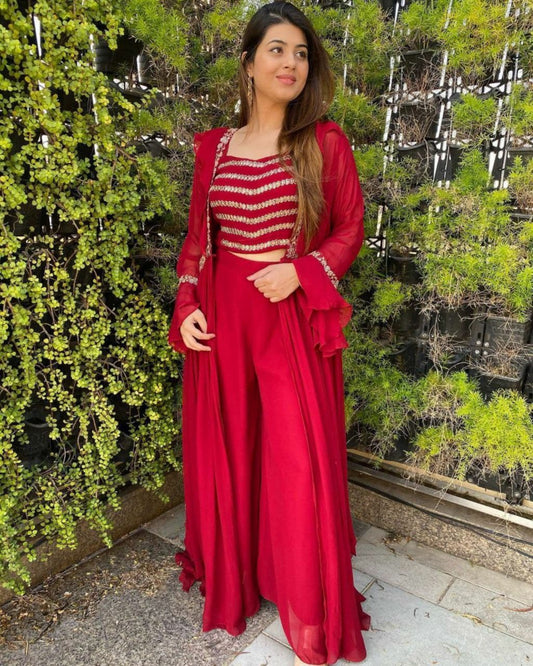 Aromatic Georgette Fancy Thread Work Sharara Suit