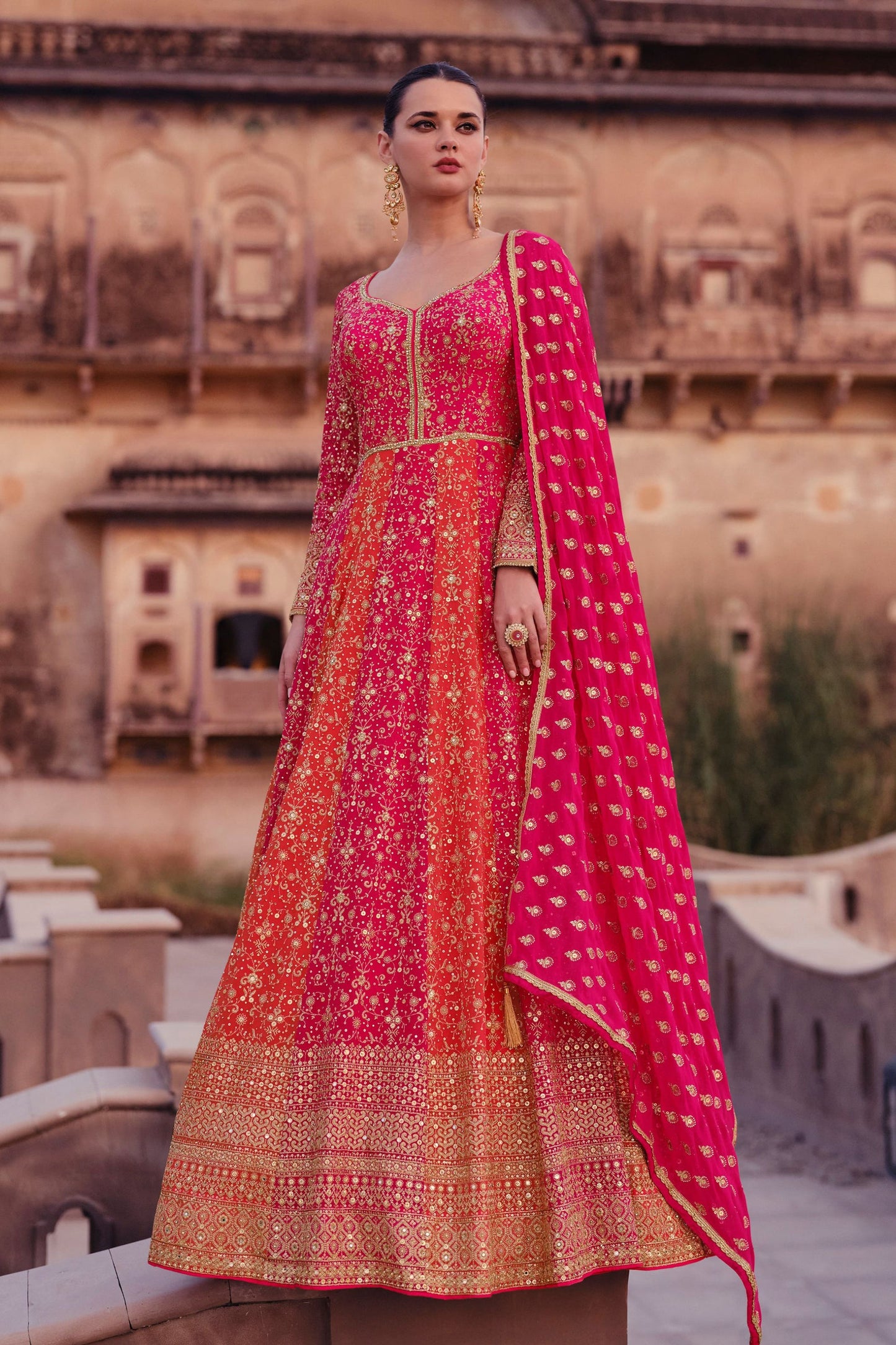 Pink Reddish Georgette Floor Full Length Anarkali Suit