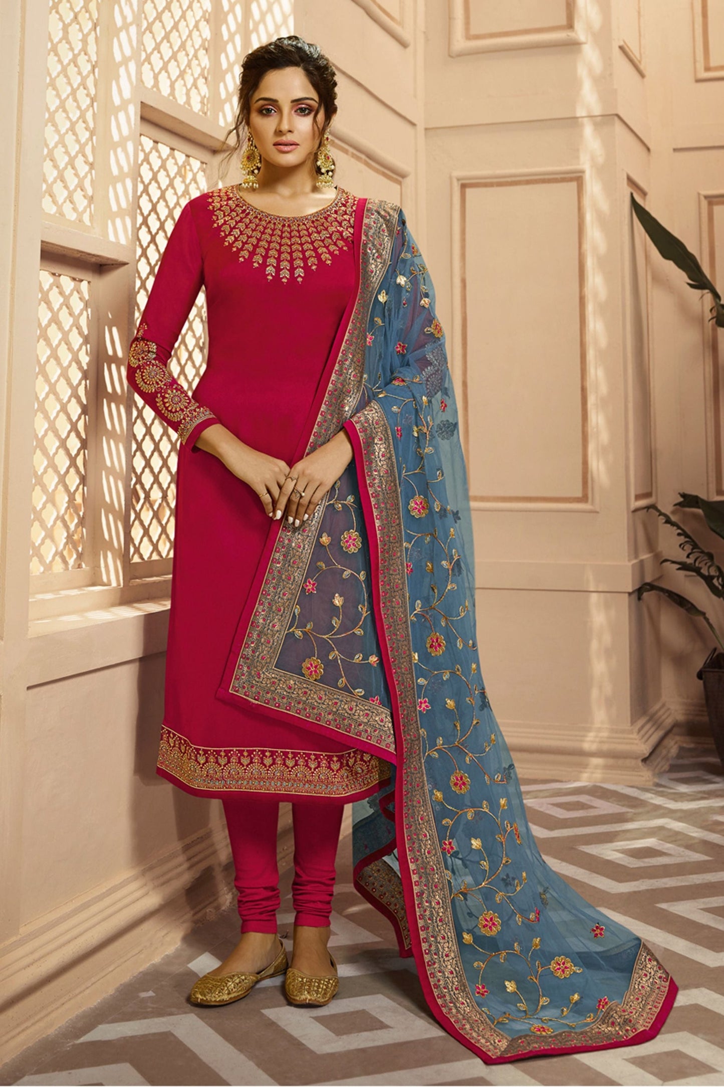 Pink Satin Georgette salwar suit