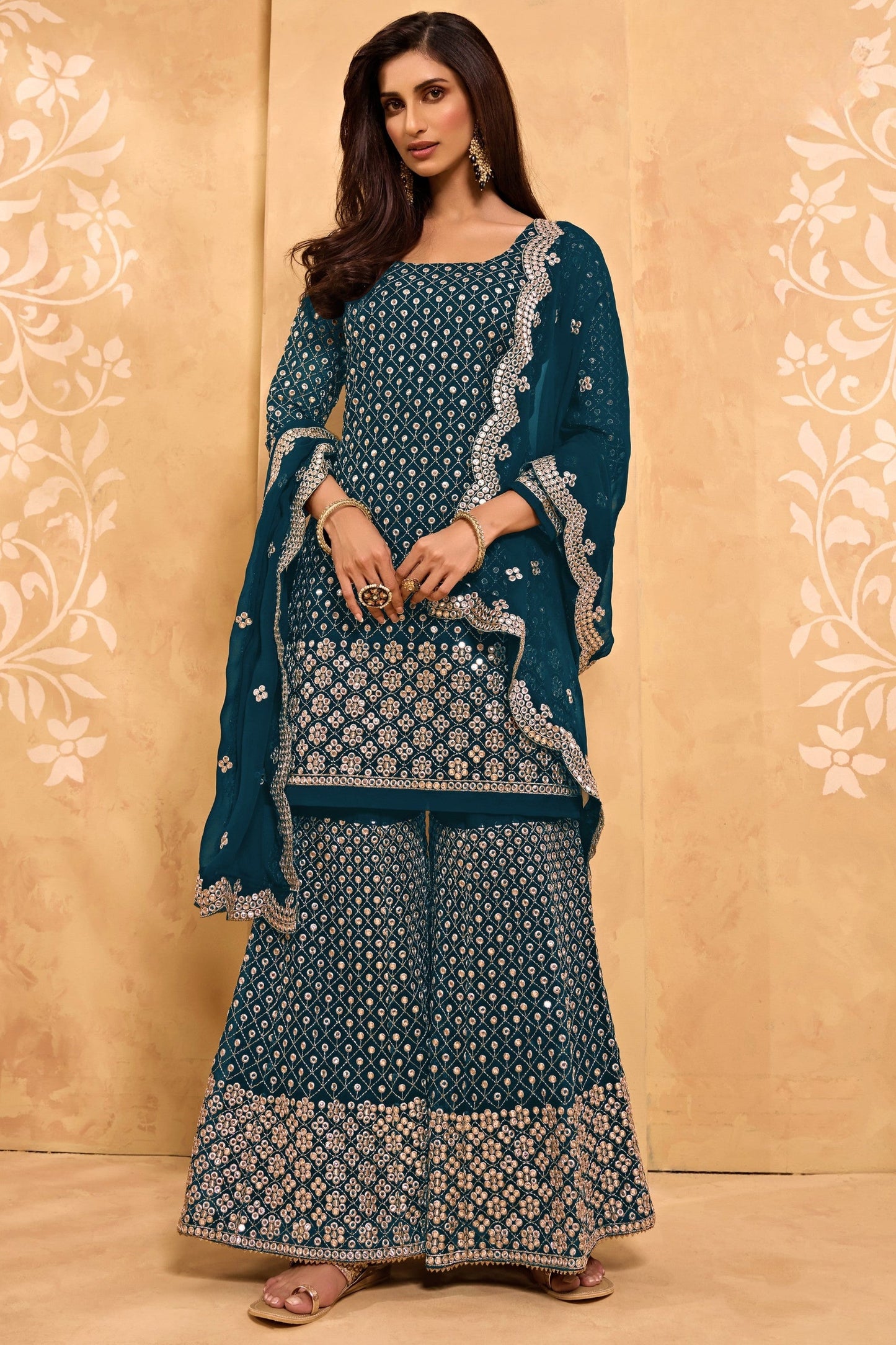 Teal Georgette Sharara suit
