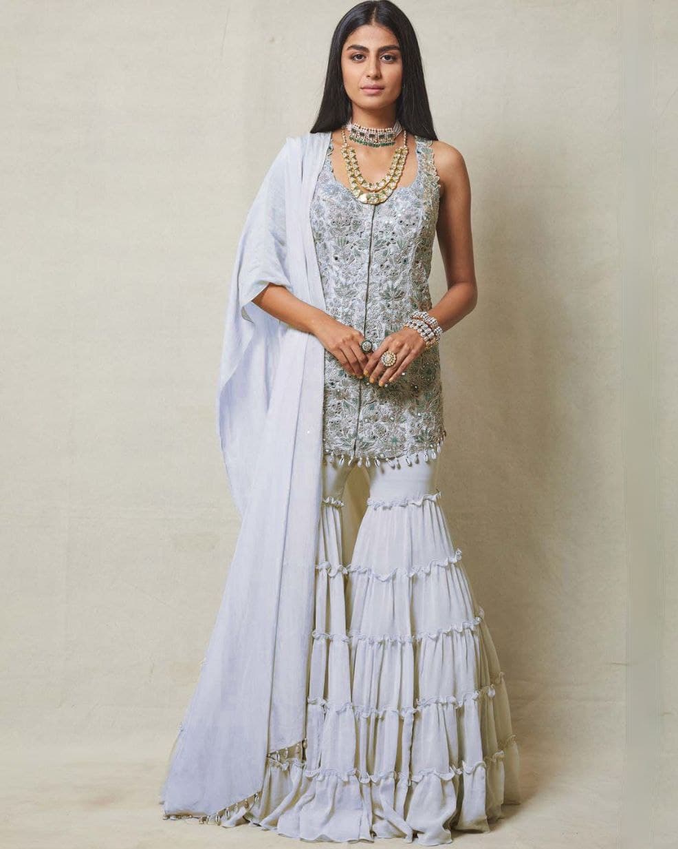Heavy Pure Georgette Embroidery Work Sharara Suit With Dupatta