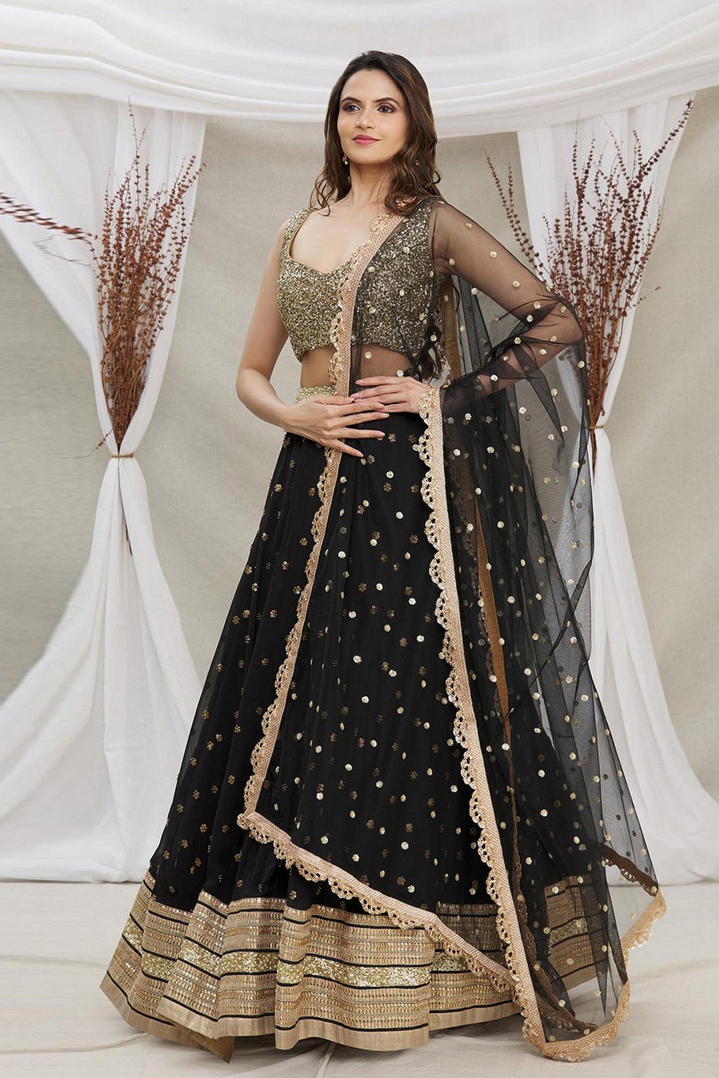 .Black Georgette Lehenga Choli  - Sequence Embroidery Work