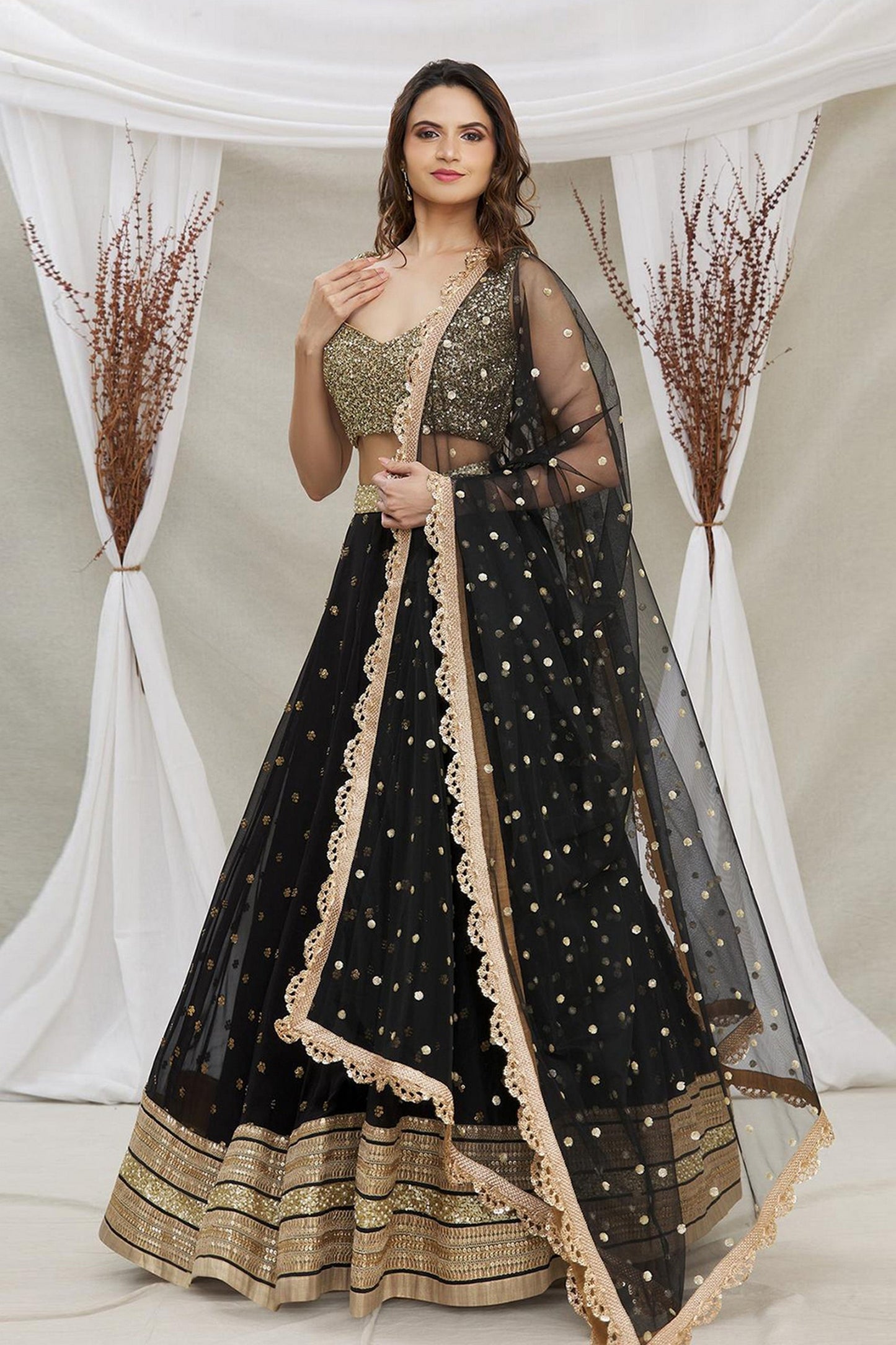 .Black Georgette Lehenga Choli  - Sequence Embroidery Work