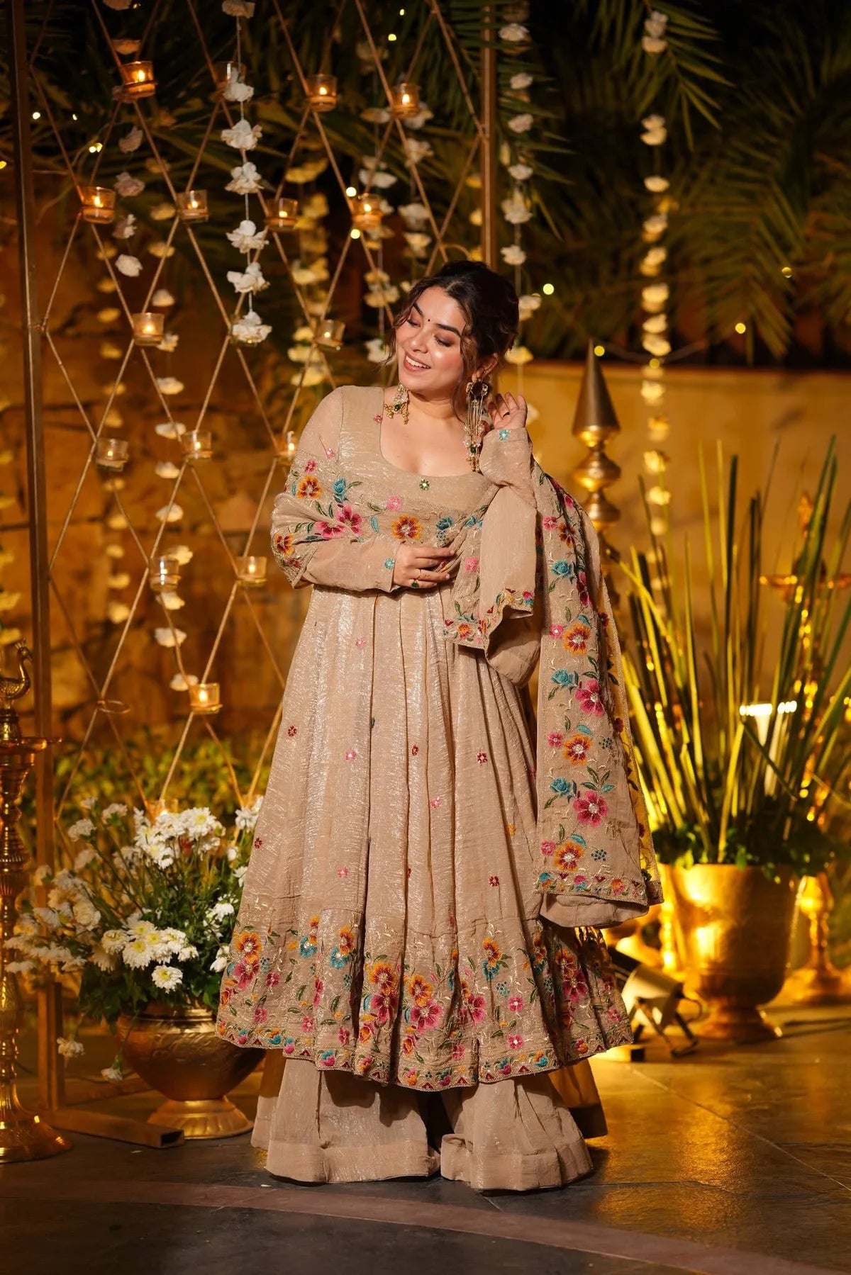 LUMINOUS SILKEN ANARKALI SUIT SET