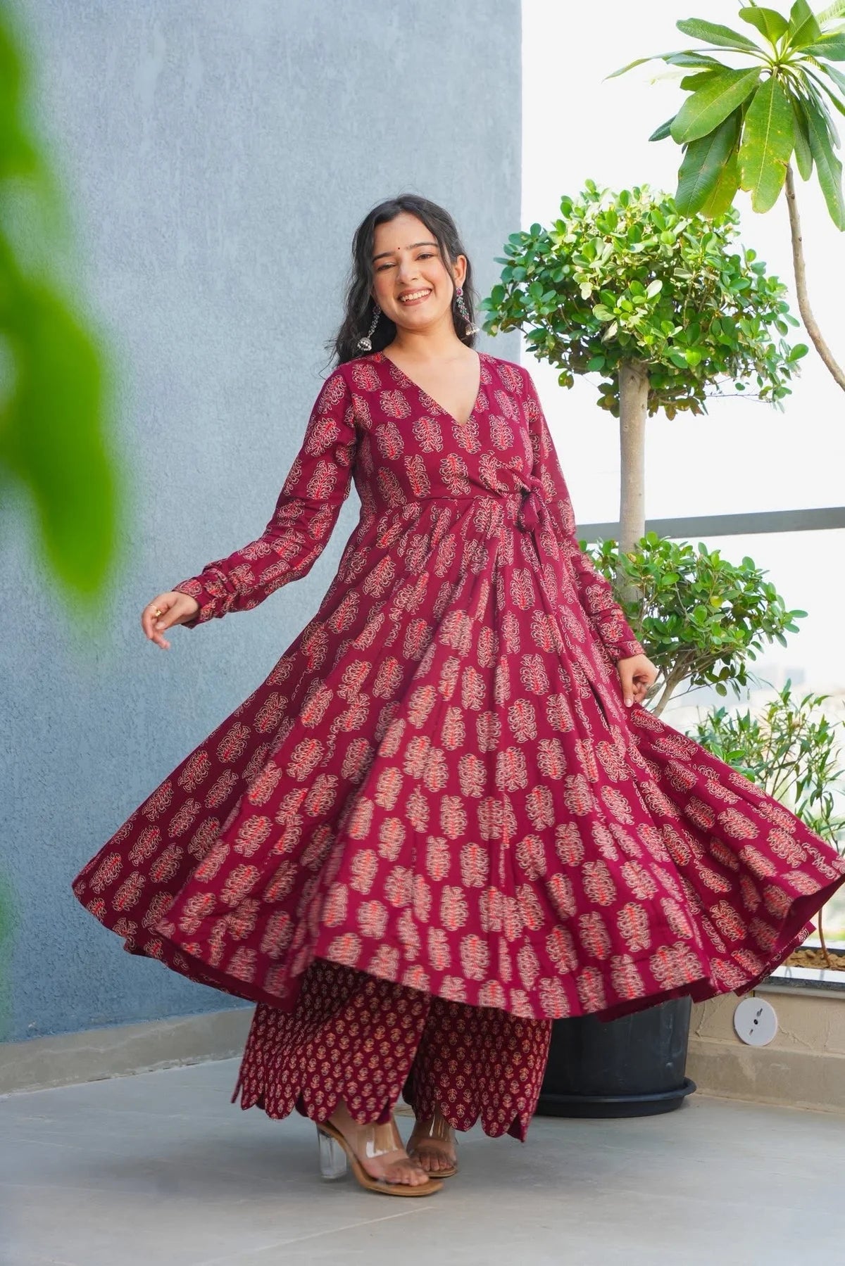 GULRIN RED COTTON KURTA SET