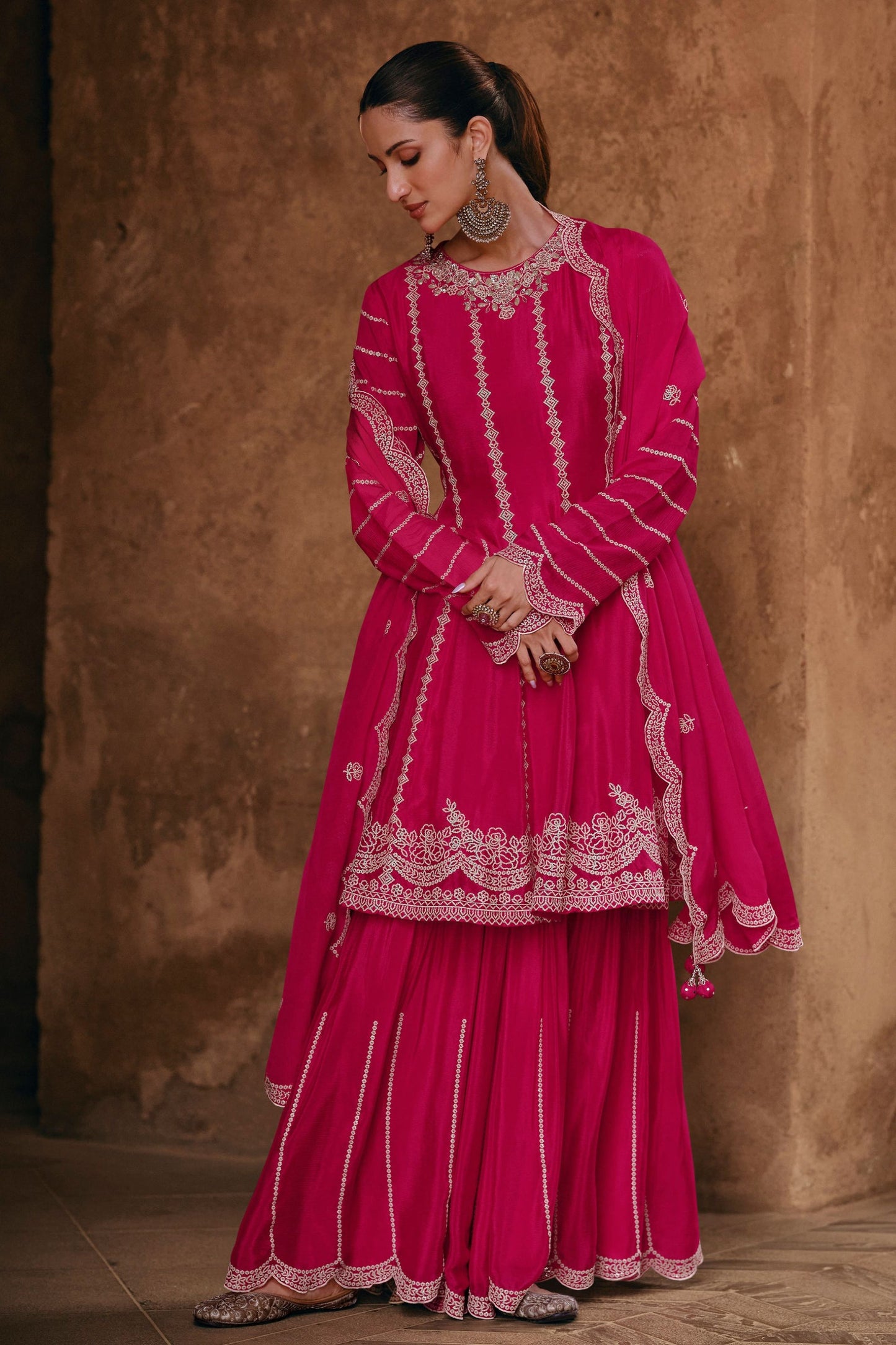 Pink Chinon Silk Sharara Suit
