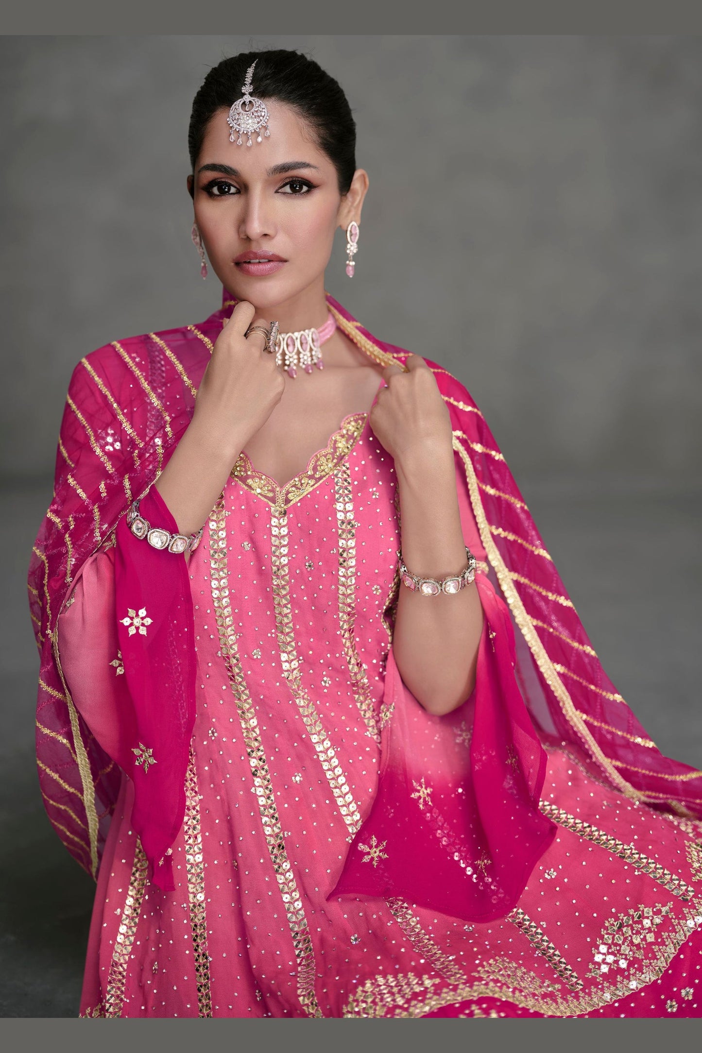 Pink Georgette Dual Tone Palazzo Suit