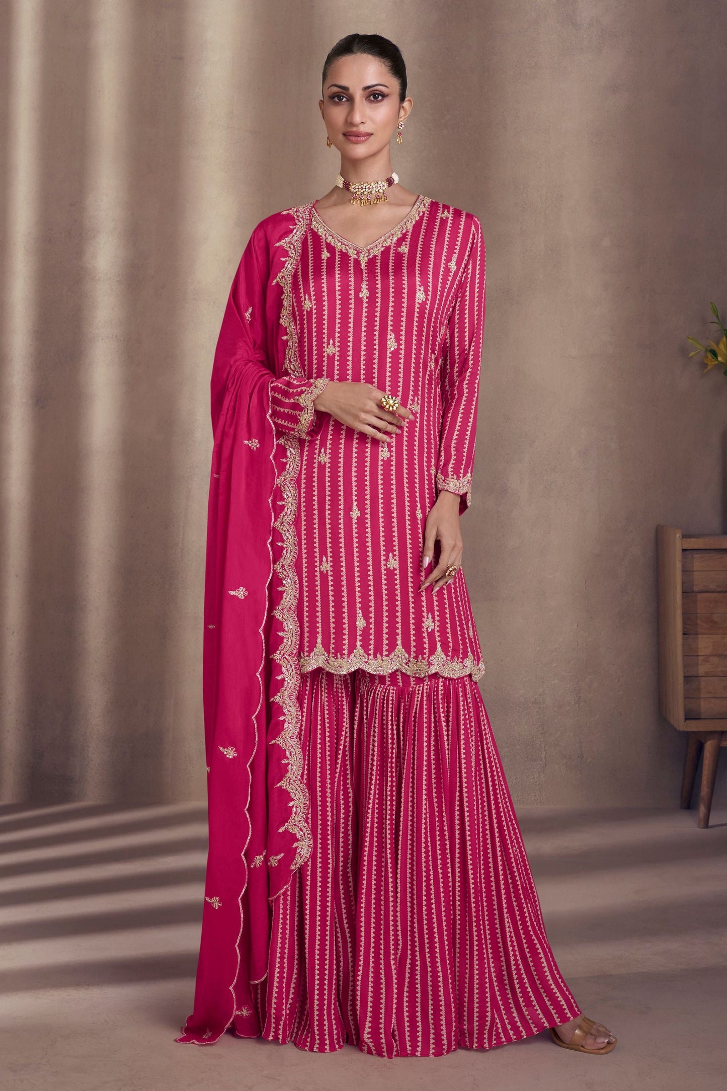 Pink Chinon Silk Sharara Suit