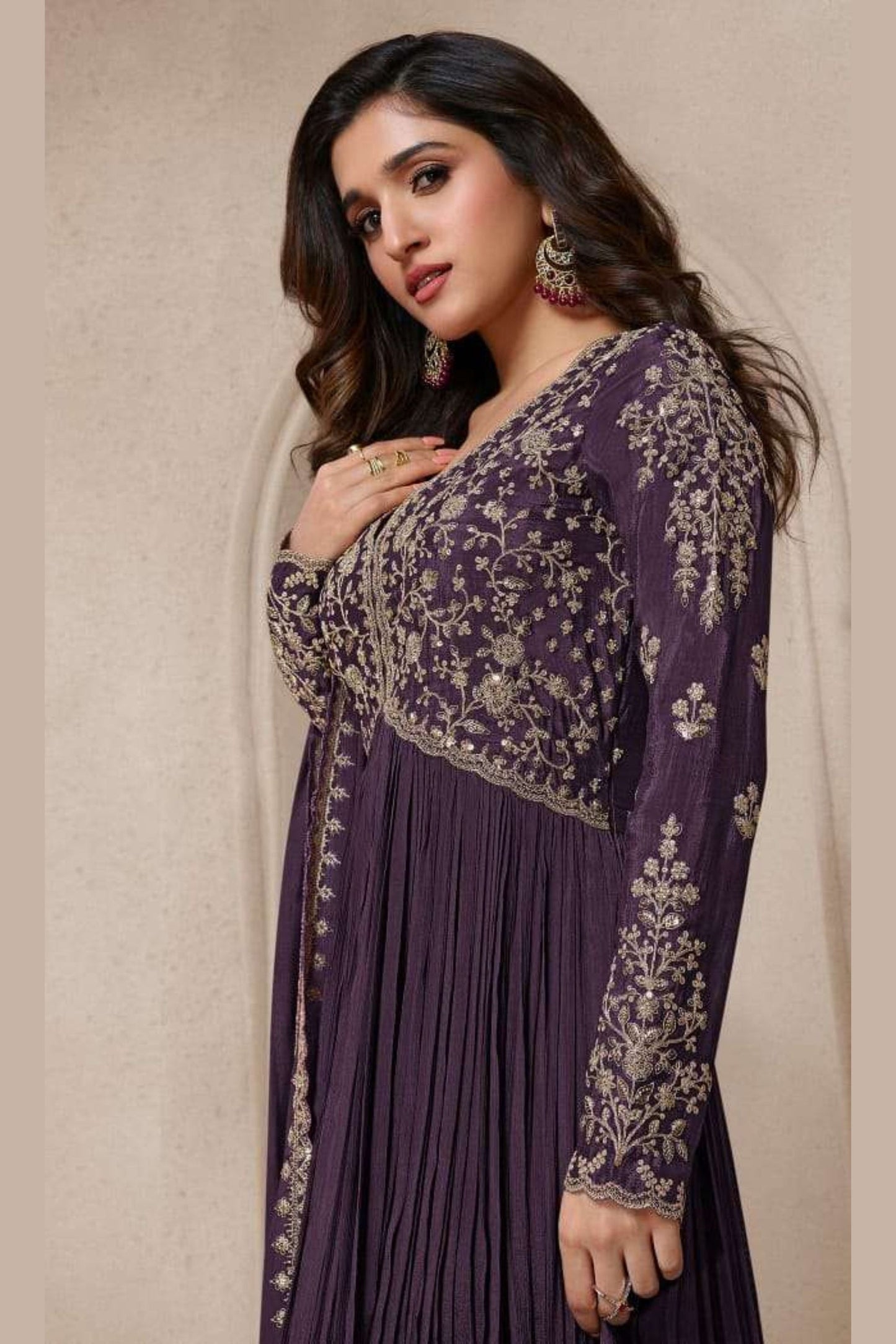 Wine Chinon Silk Anarkali Suit