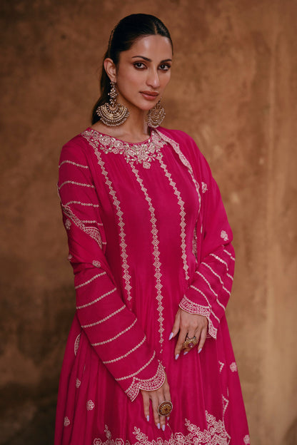Pink Chinon Silk Sharara Suit