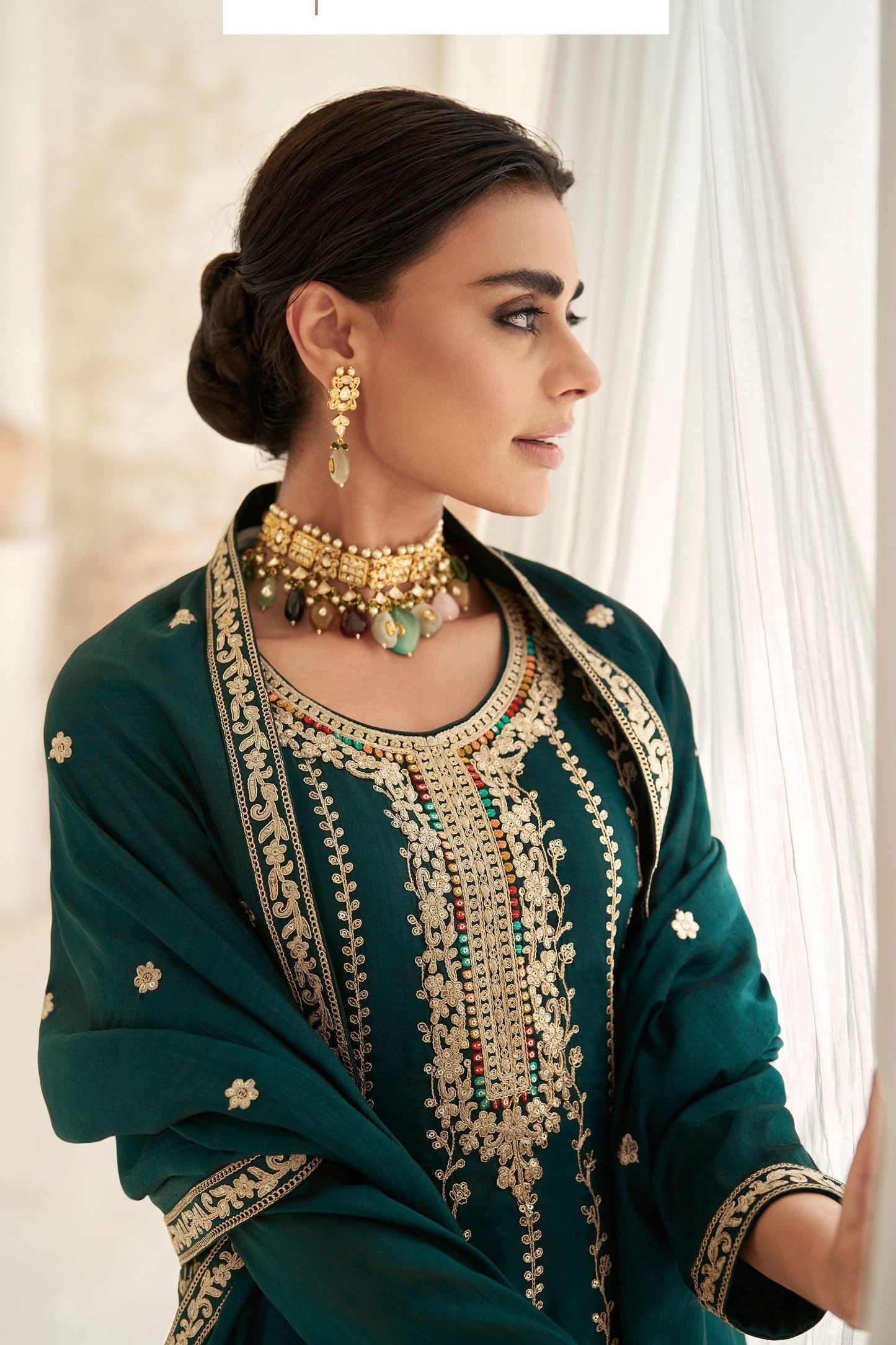 Teal Grean Chinon Silk Salwar suit