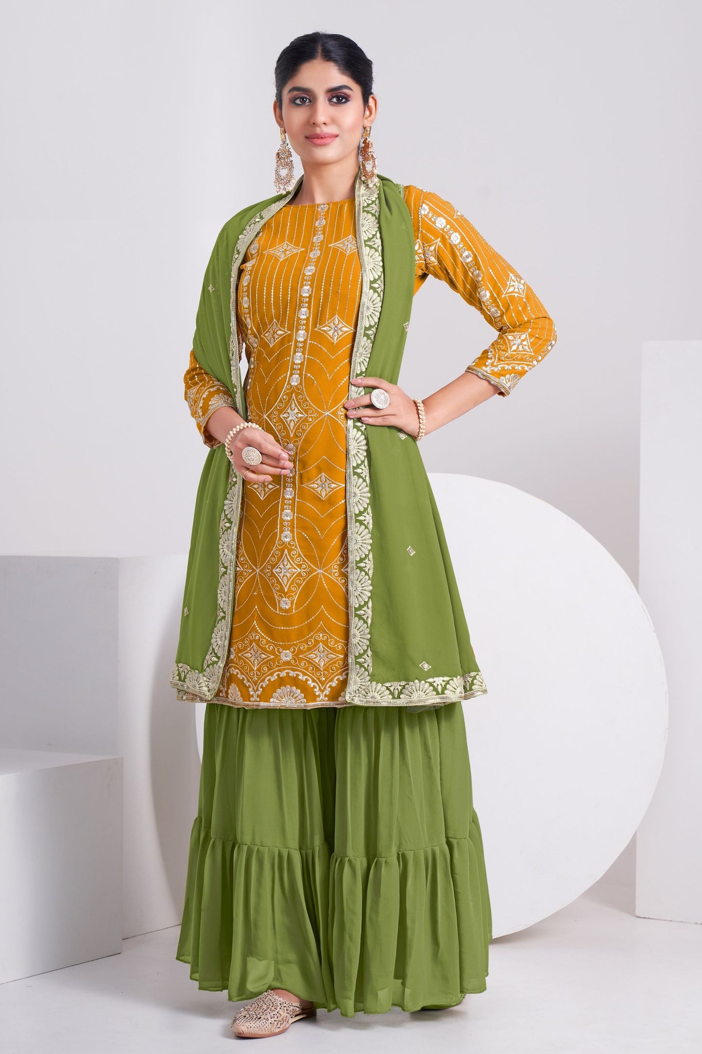 Yellow Georgette Sharara suit