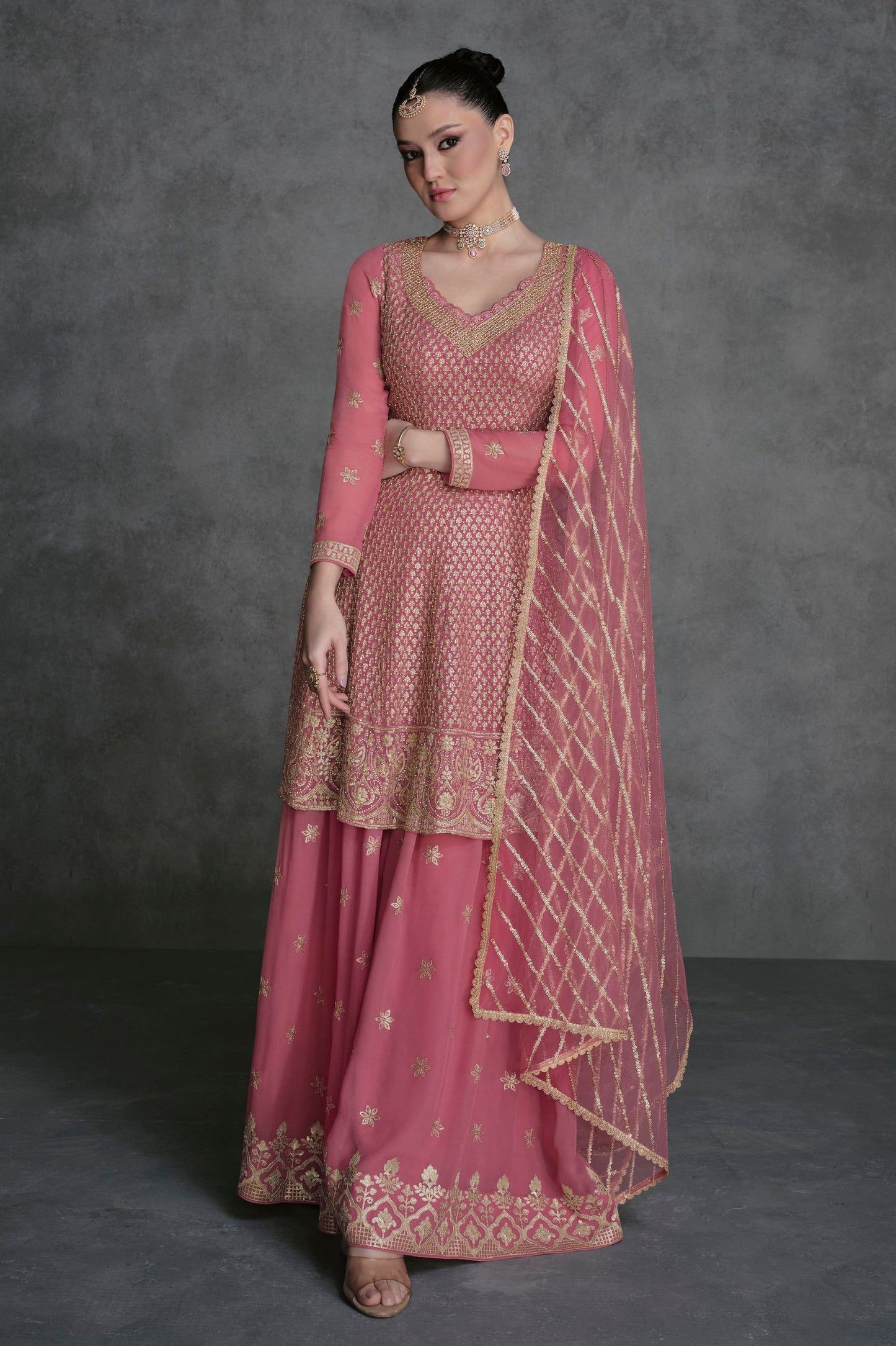 Pink Georgette Palazzo Suits