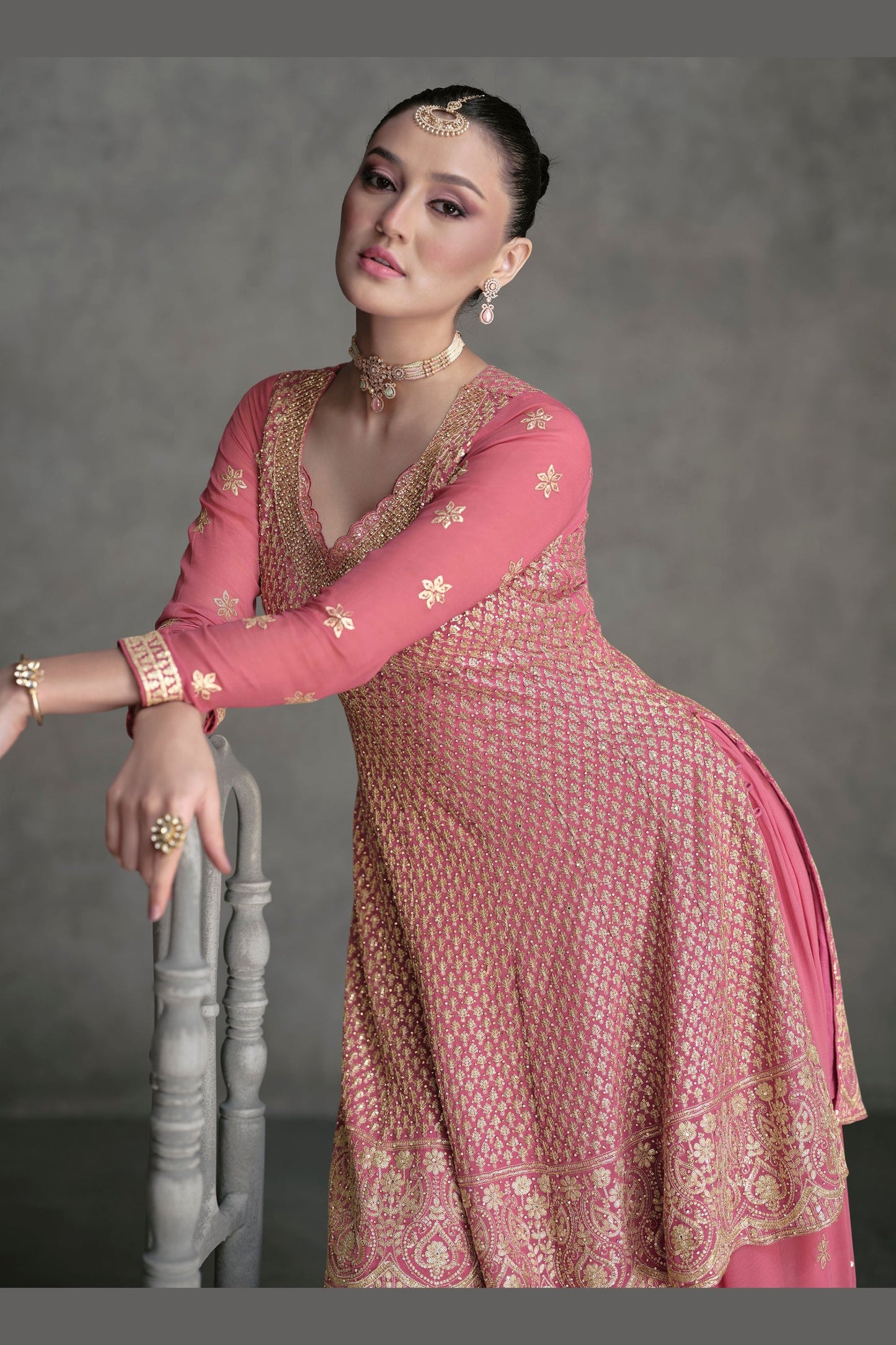Pink Georgette Palazzo Suits