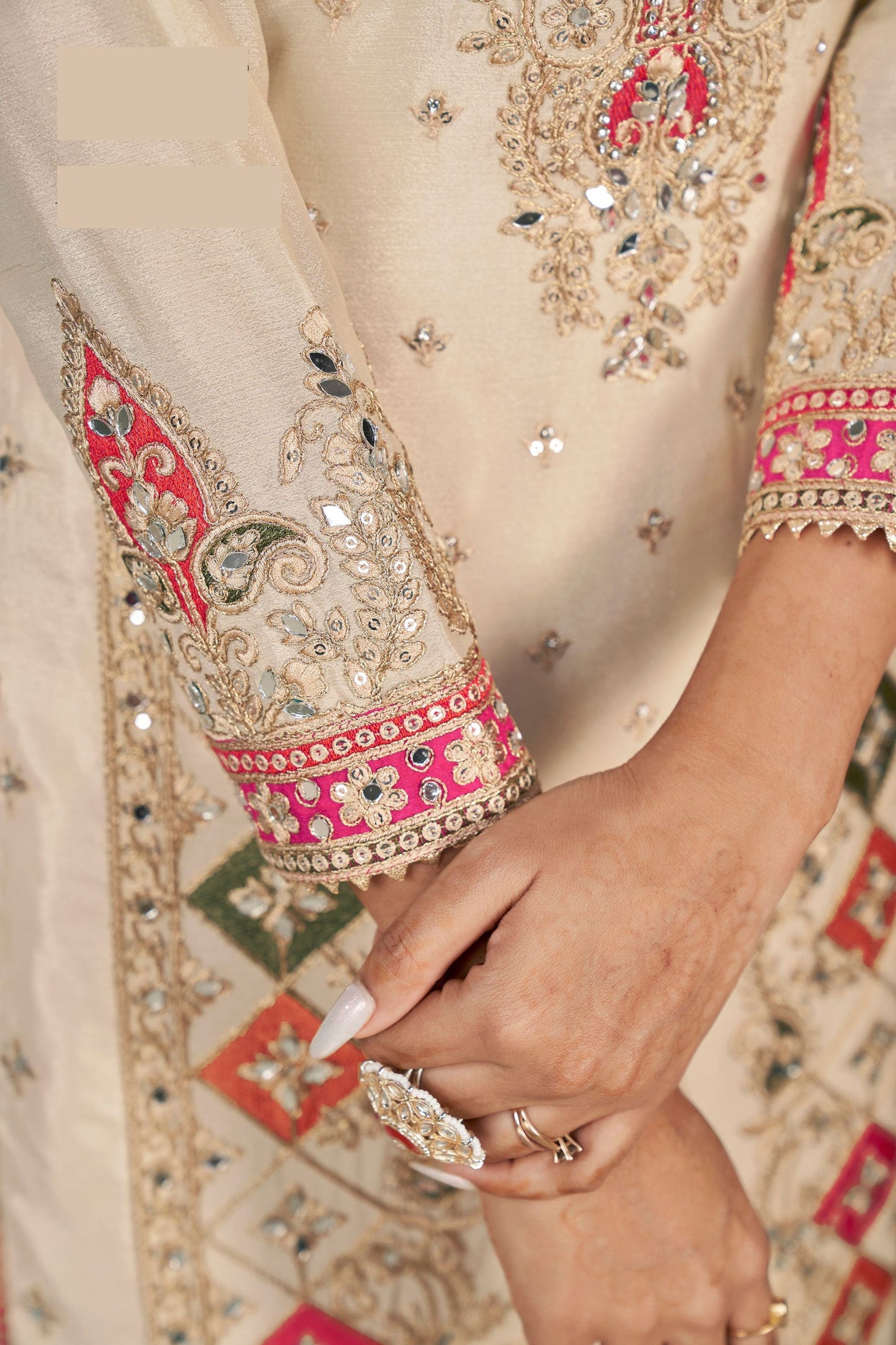 Cream Chinon Silk Salwar suit