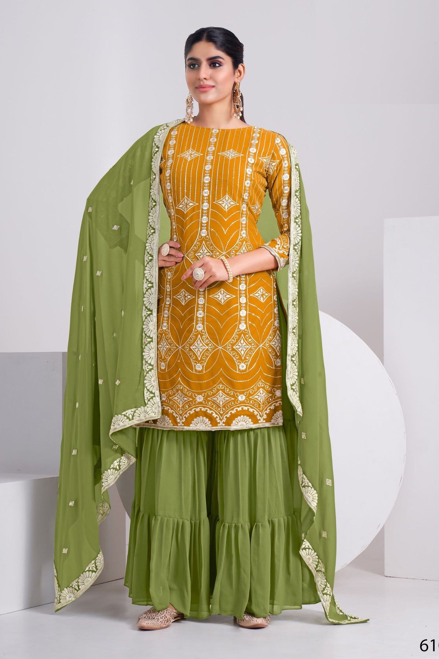 Yellow Georgette Sharara suit