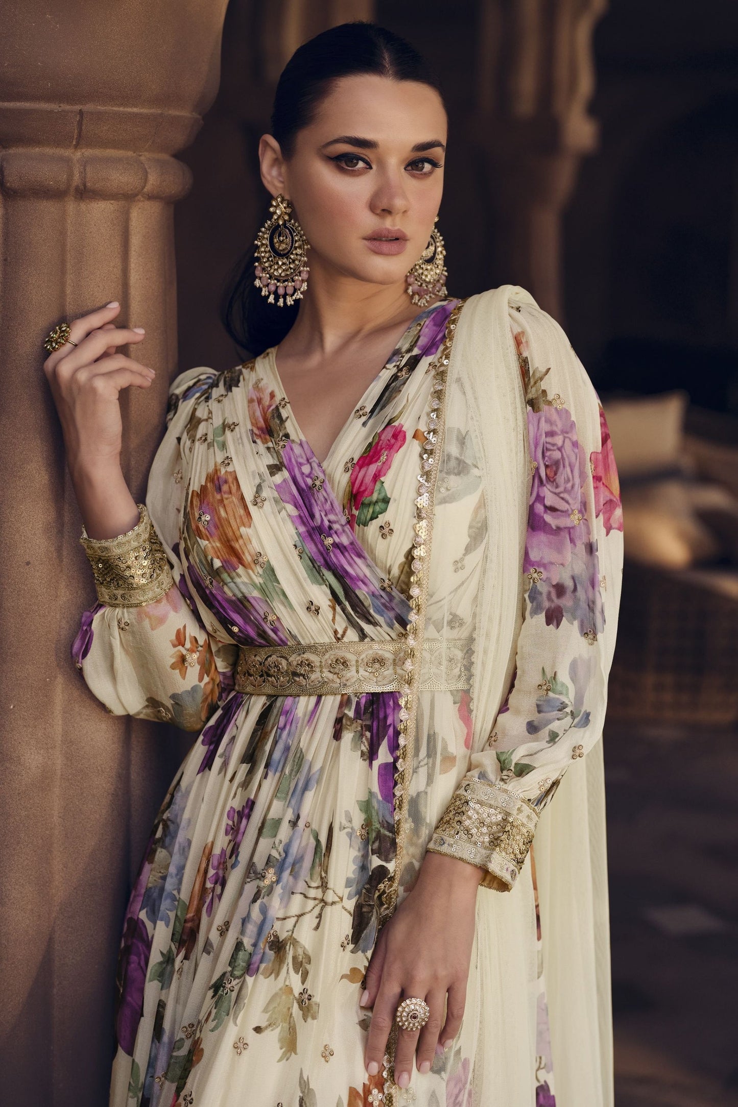 White Georgette Floor Full Length Flower Printed Anarkali Suit