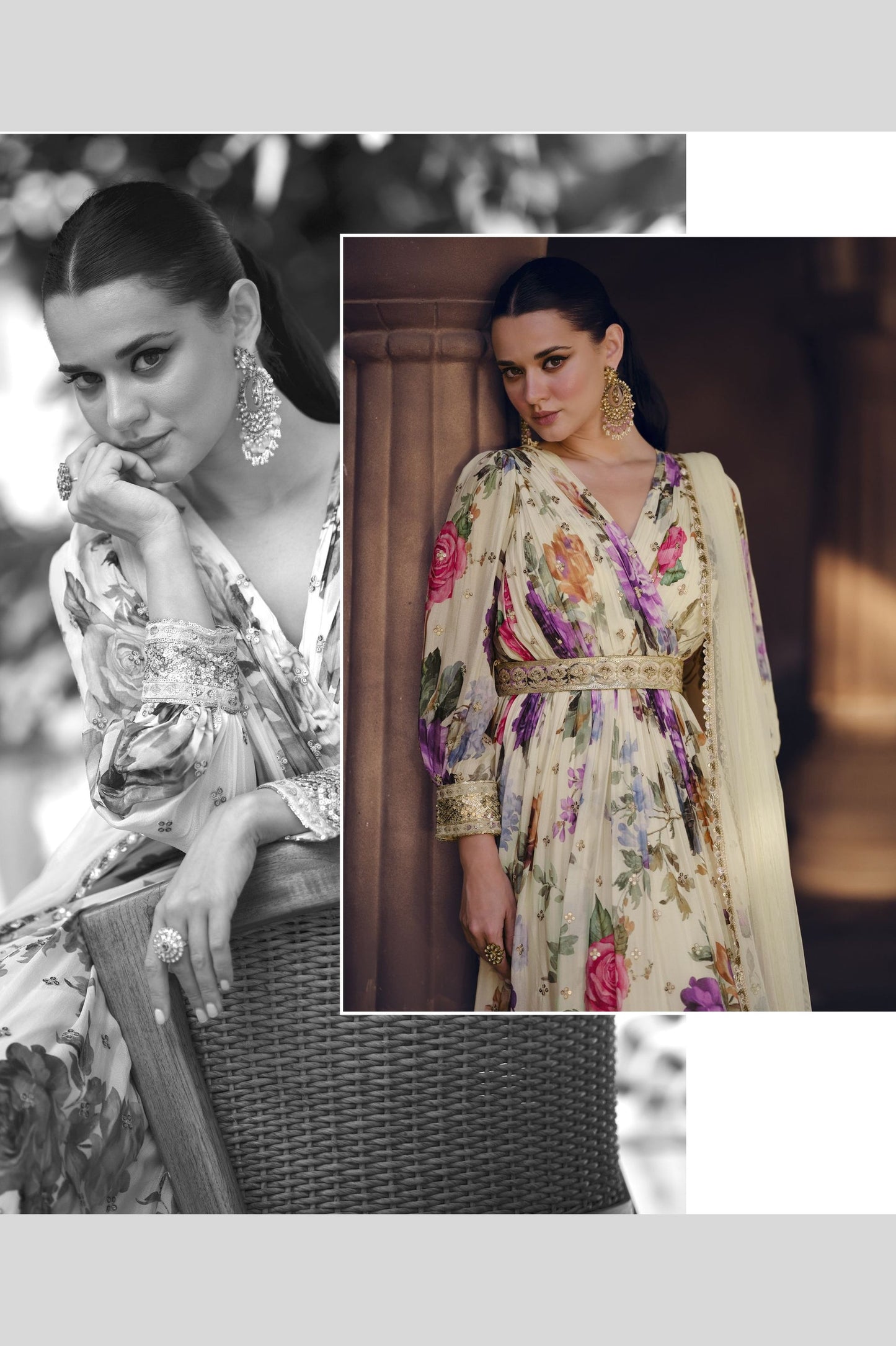 White Georgette Floor Full Length Flower Printed Anarkali Suit