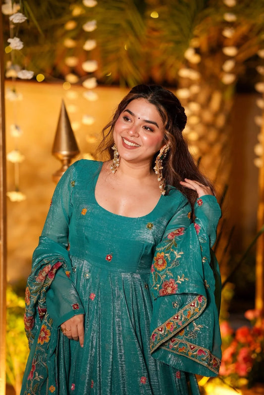 SAMHITA BLOOMWEAVE SILK ANARKALI SUIT SET