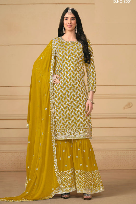 Golden Georgette Sharara Suit