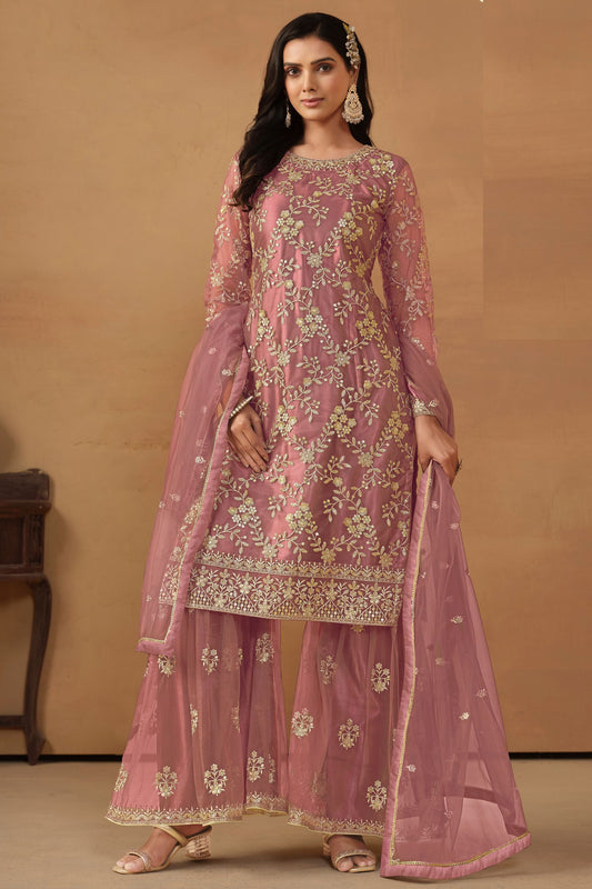 Pink Net Sharara Suit