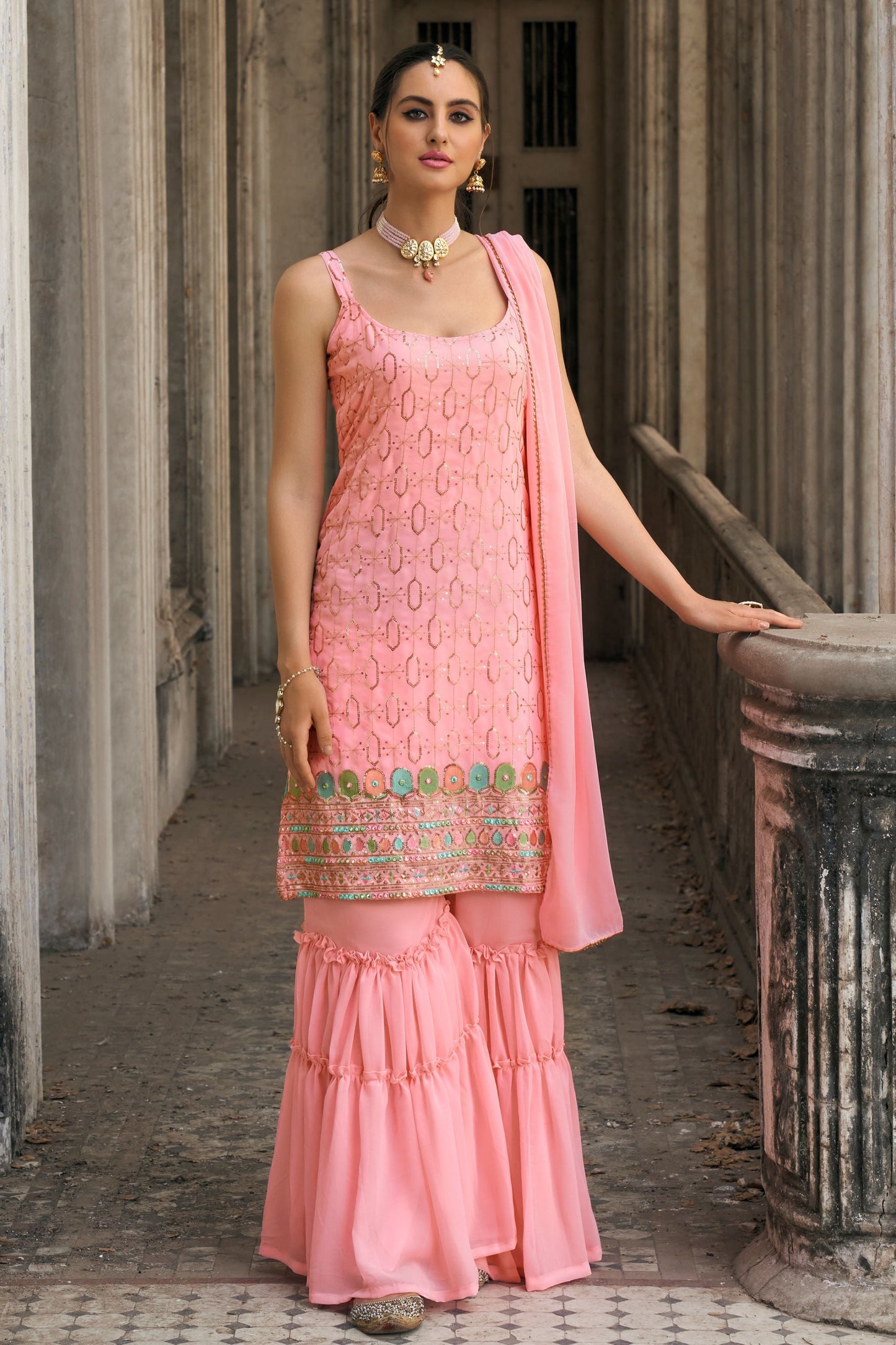 Baby Pink Georgette Sharara Suit