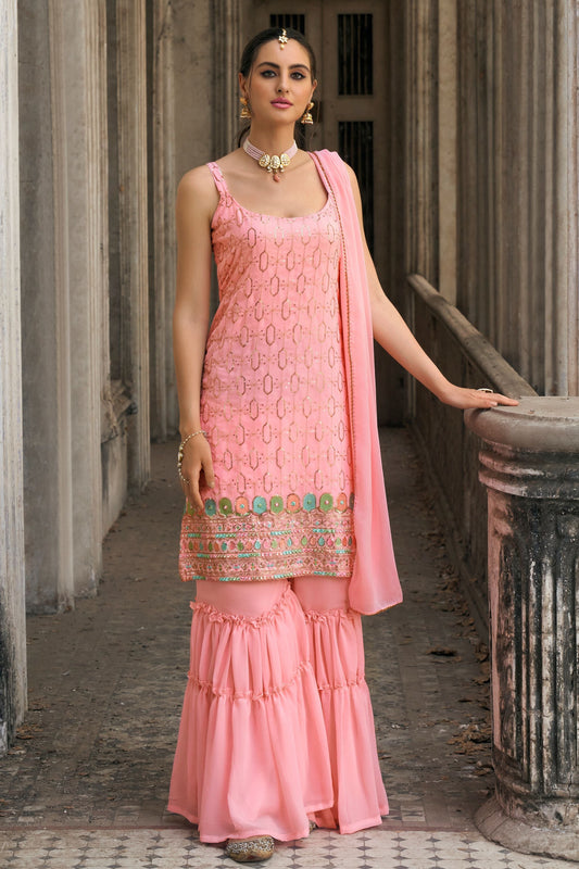 Baby Pink Georgette Sharara Suit