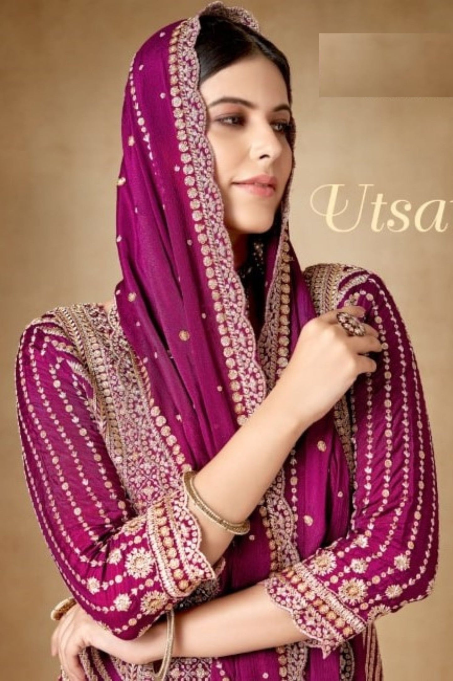 Pink Chinon Silk Sharara Suits