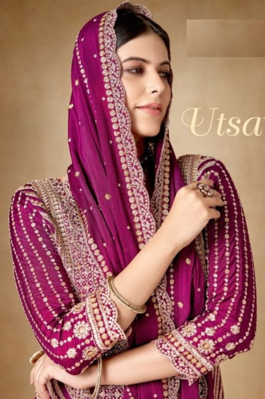 Pink Chinon Silk Sharara Suits