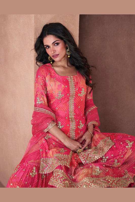 Pink Georgette Organza Sharara Suit
