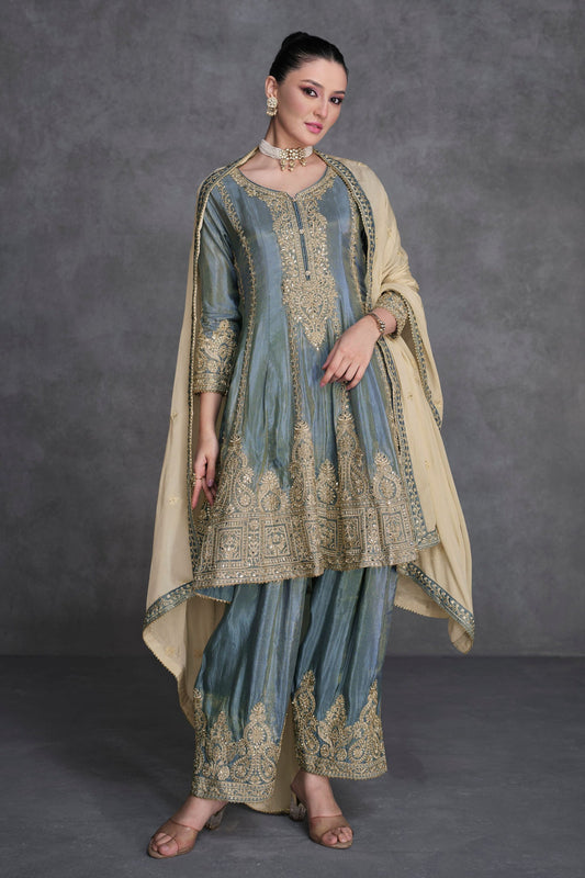 Grey Organza Salwar suit