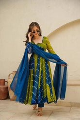 BLUE FANCY ORGENZA ANARKALI SUIT SET