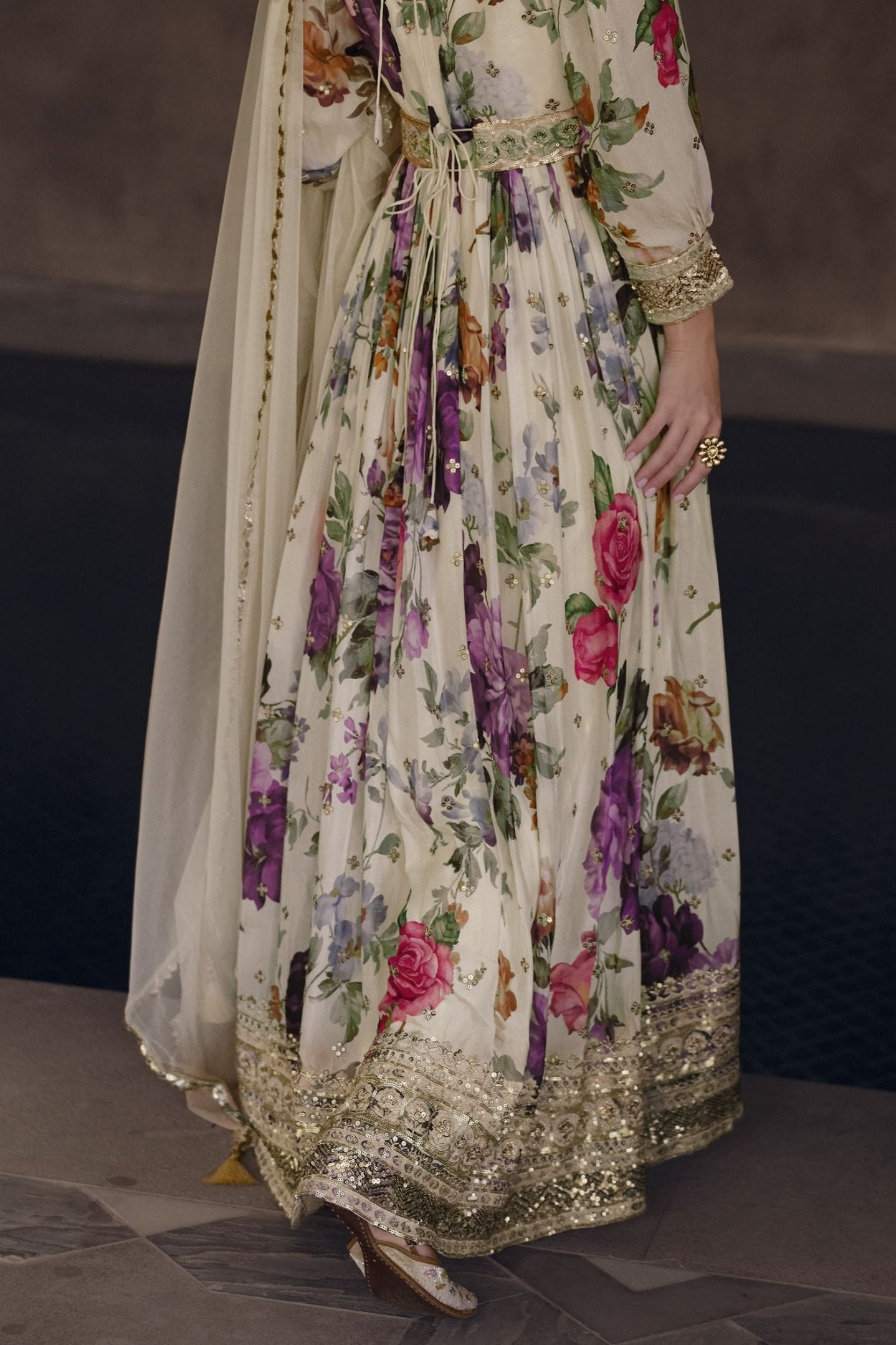 White Georgette Floor Full Length Flower Printed Anarkali Suit