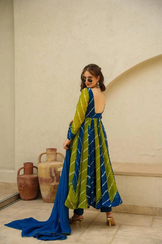 BLUE FANCY ORGENZA ANARKALI SUIT SET