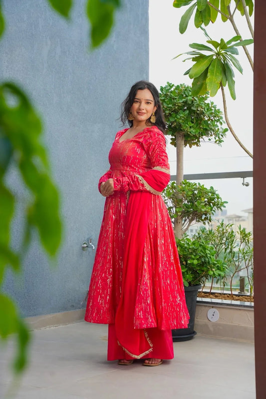 MISTARA RED FESTIVE WEAR ANARKALI SUIT SET