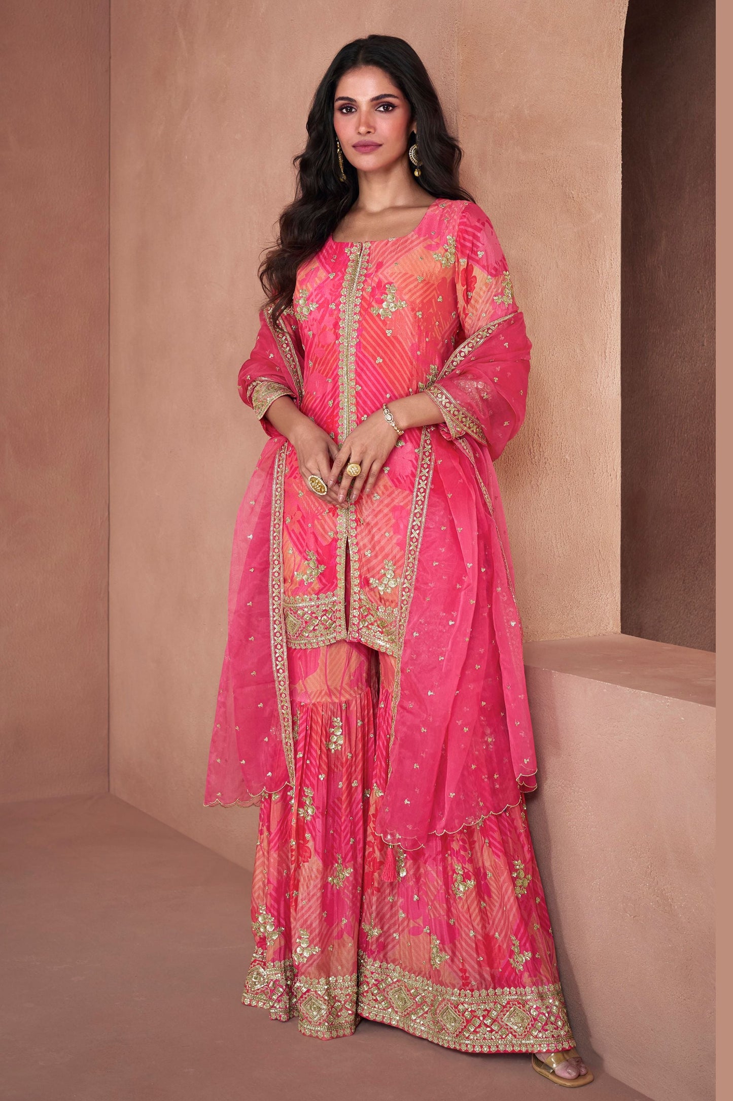 Pink Georgette Organza Sharara Suit