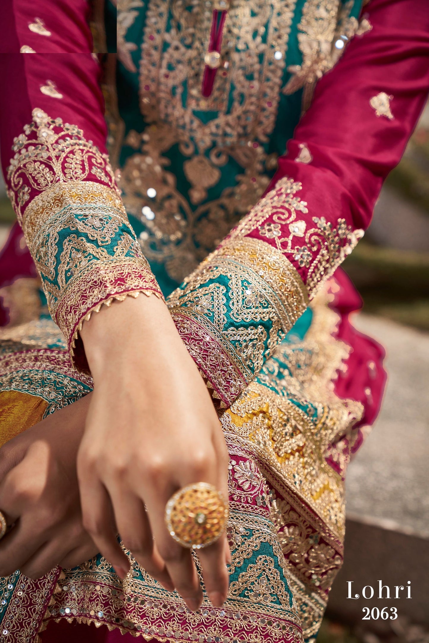 Turquoise Chinon Silk Plazzo Suit - Sequence Embroidery Work, Mirror Work