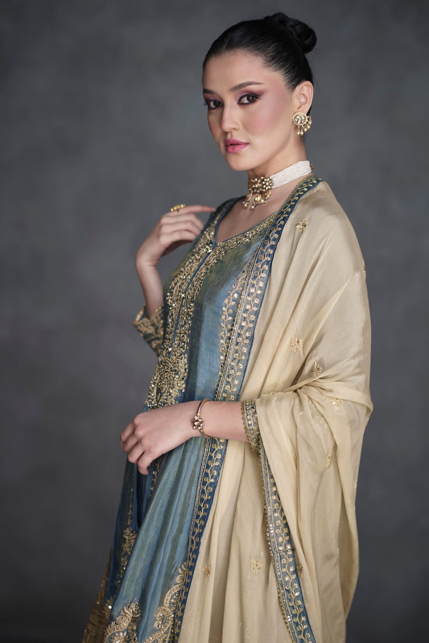 Grey Organza Salwar suit