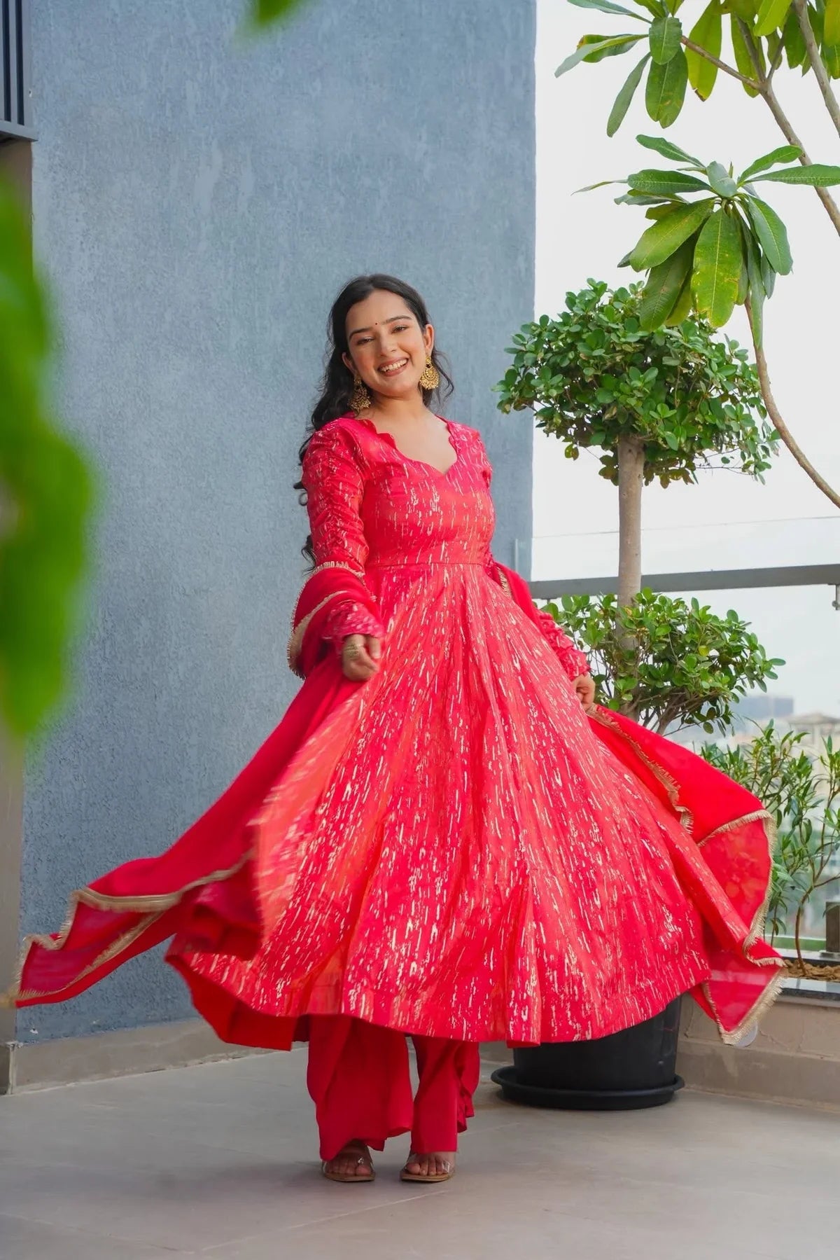 MISTARA RED FESTIVE WEAR ANARKALI SUIT SET
